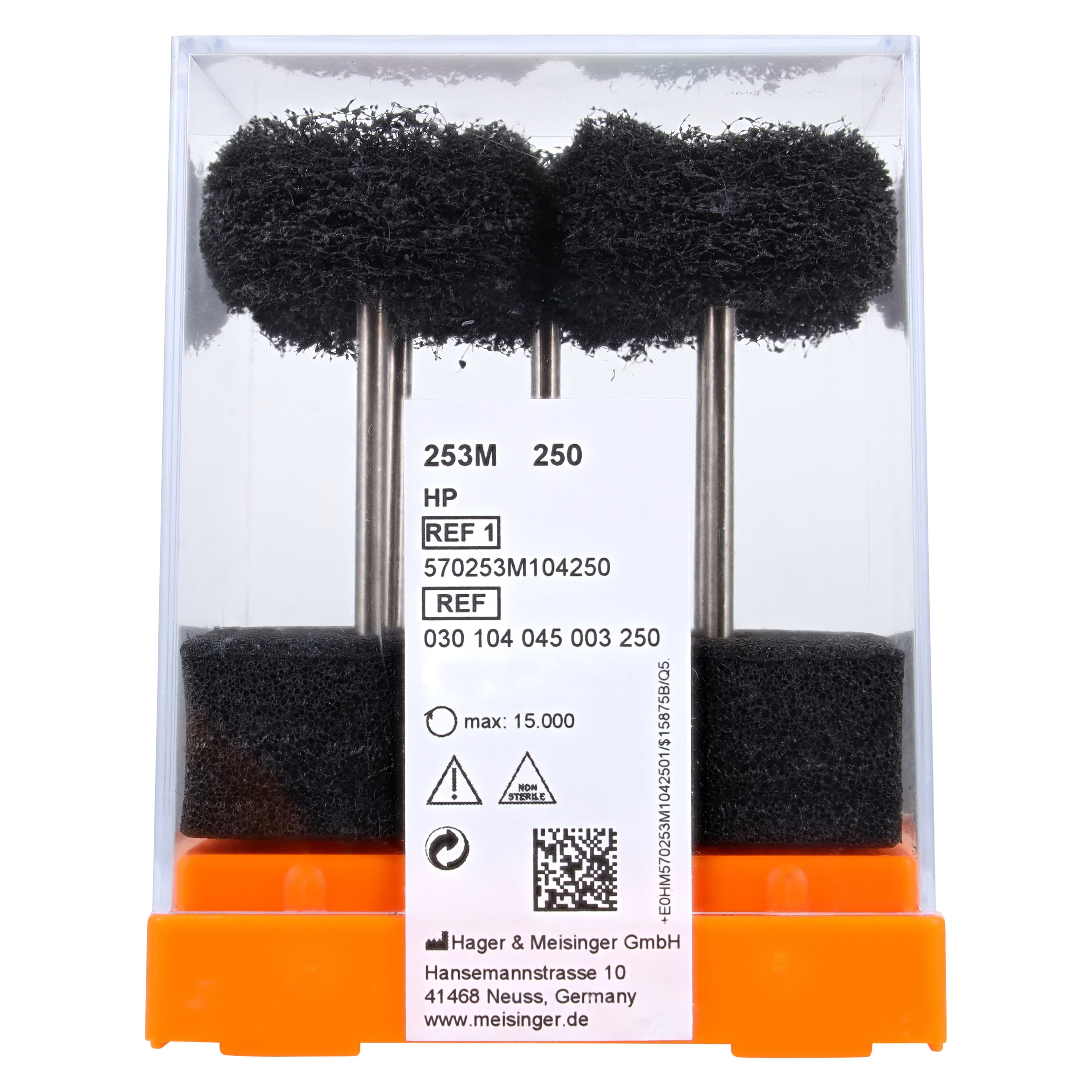 Meisinger Fuzzie Polishing Wheel, Acrylic, Medium Grit, Grey, 25mm, Handpiece, 5/Pkg, 253M-250-HP thumbnail 3