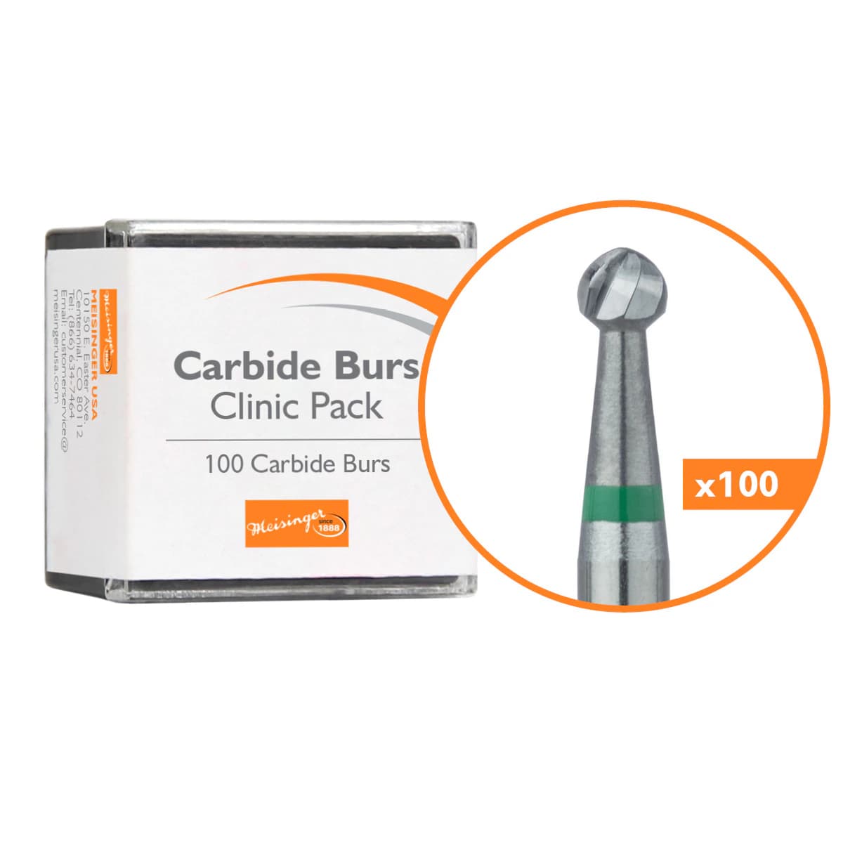 Meisinger Supersharp Carbide Bur #8S RA, Round, Clinic-Pack of 100, C0008SRA - Meisinger Supersharp Carbide Burs - #8S RA - Clinic-Pack - Image 1