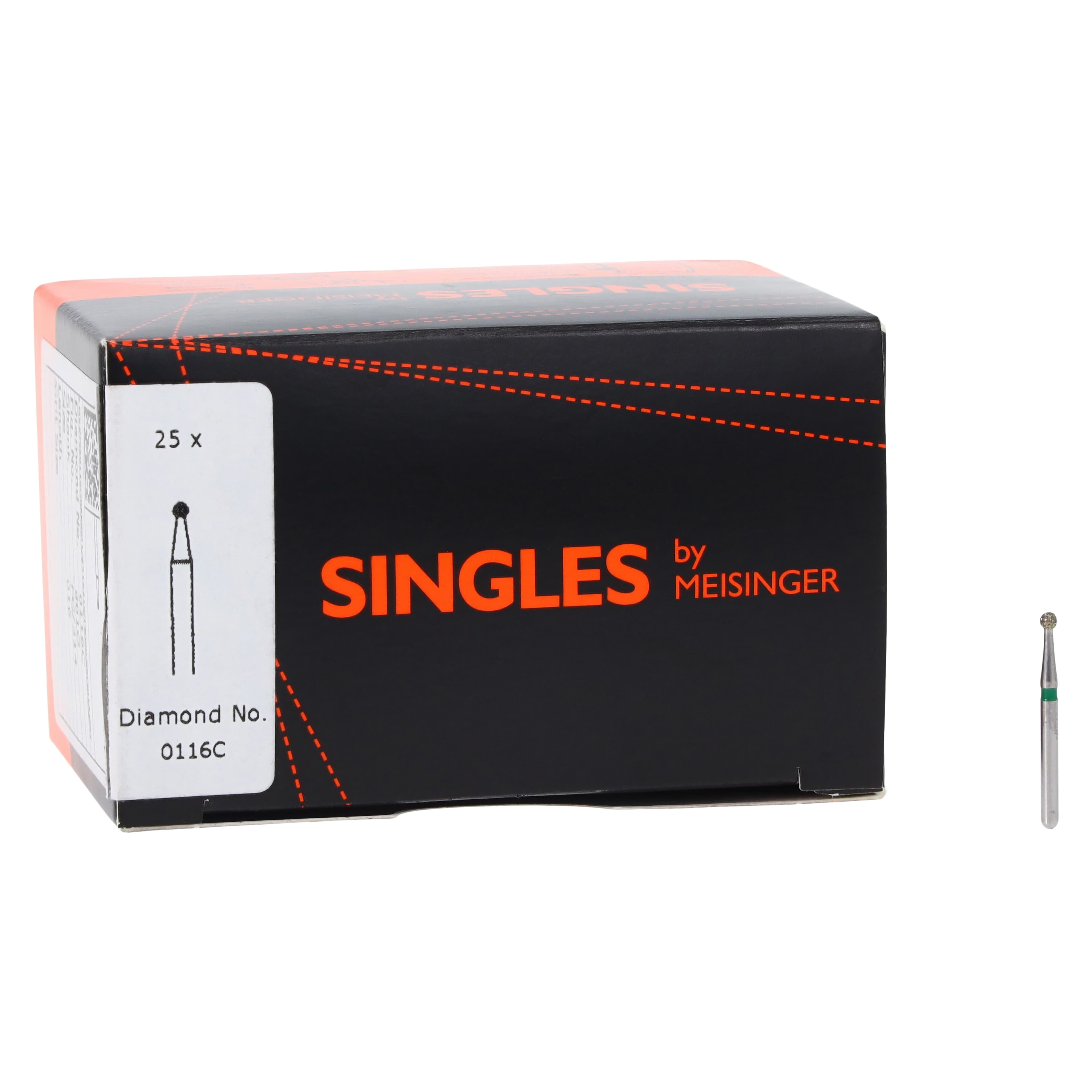 Meisinger Singles Disposable Diamond Bur, FG, Round, #0116C, 1.6 mm, Coarse, Green, 25/Pk thumbnail 4