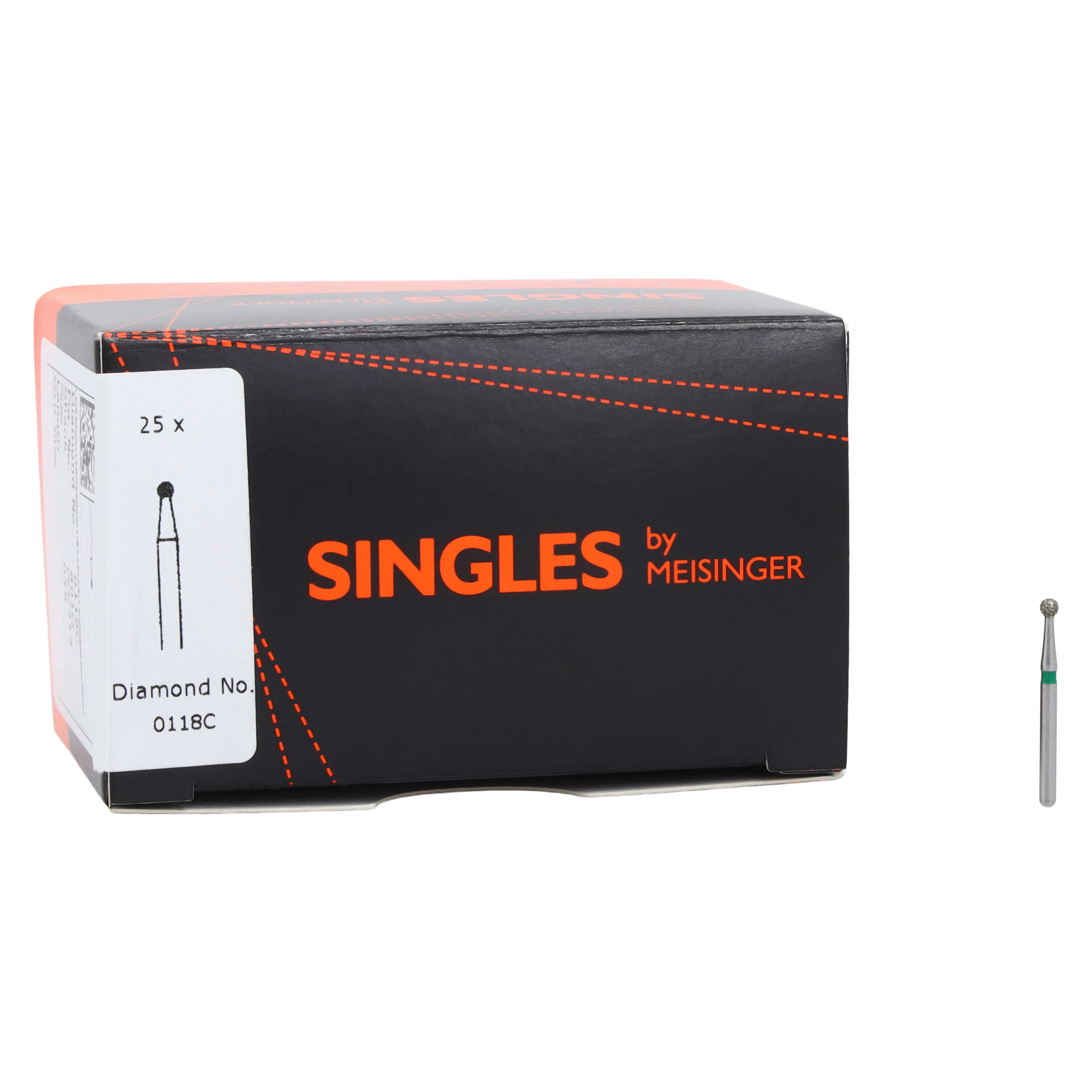 Meisinger Singles Disposable Diamond Bur, FG, Round, #0118C, 1.8 mm, Coarse, Green, 25/Pk thumbnail 4