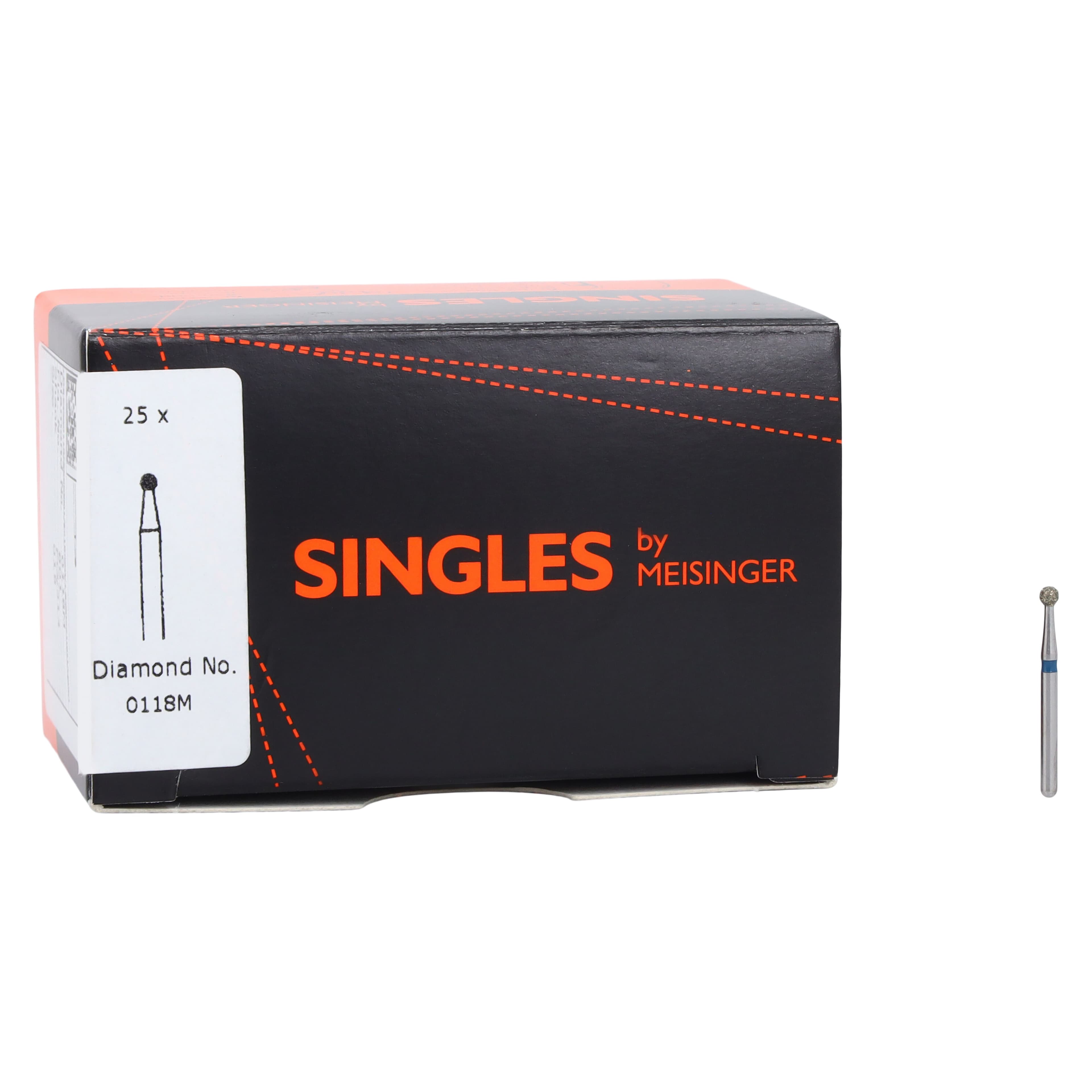 Meisinger Singles Disposable Diamond Bur, FG, Round, Medium Grit, 1.8mm, #0118M, 25/Pack thumbnail 4