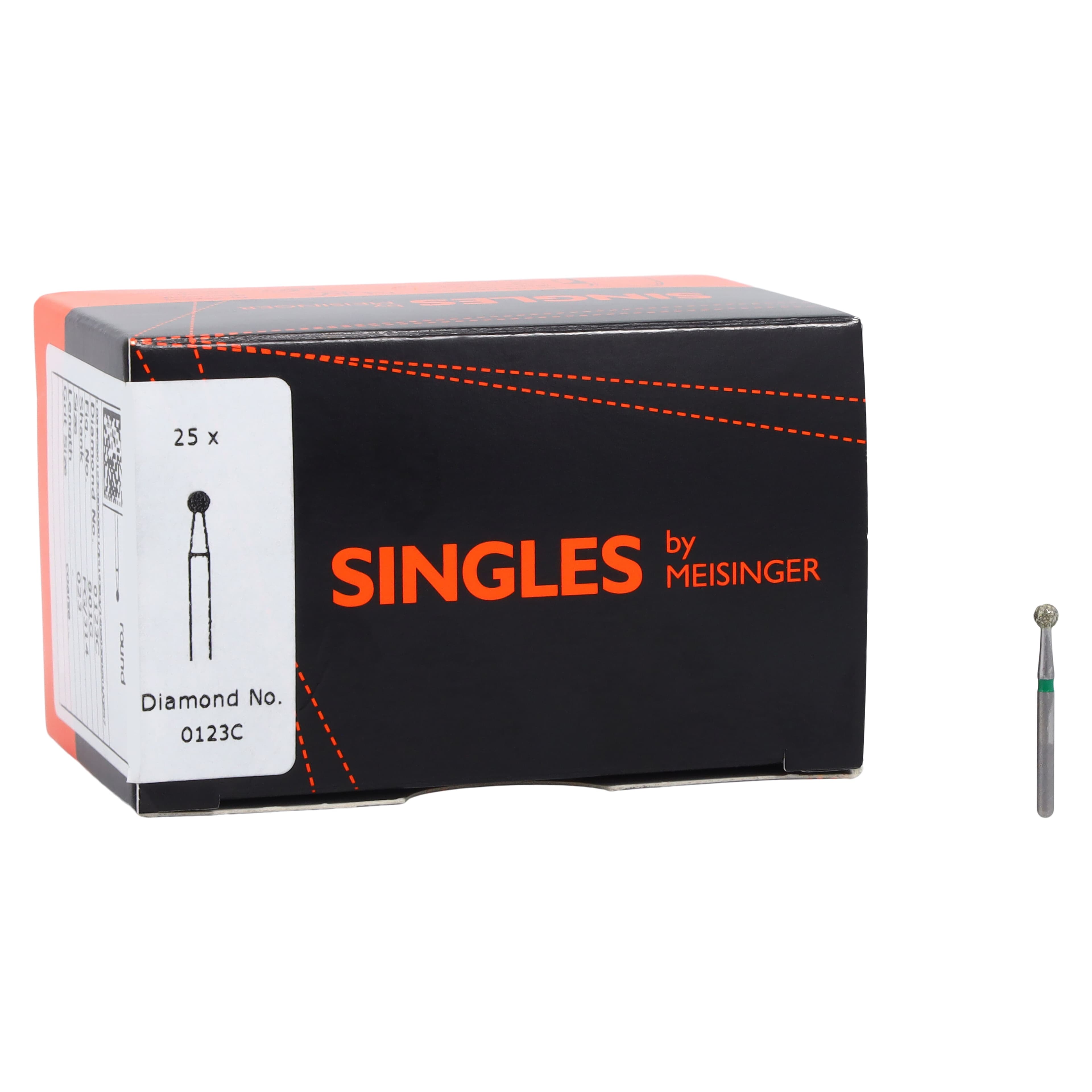 Meisinger Single-Use Sterile Diamond Burs, FG, Round, #0123C, 2.3 mm, Coarse, Green, 25/Pk thumbnail 4