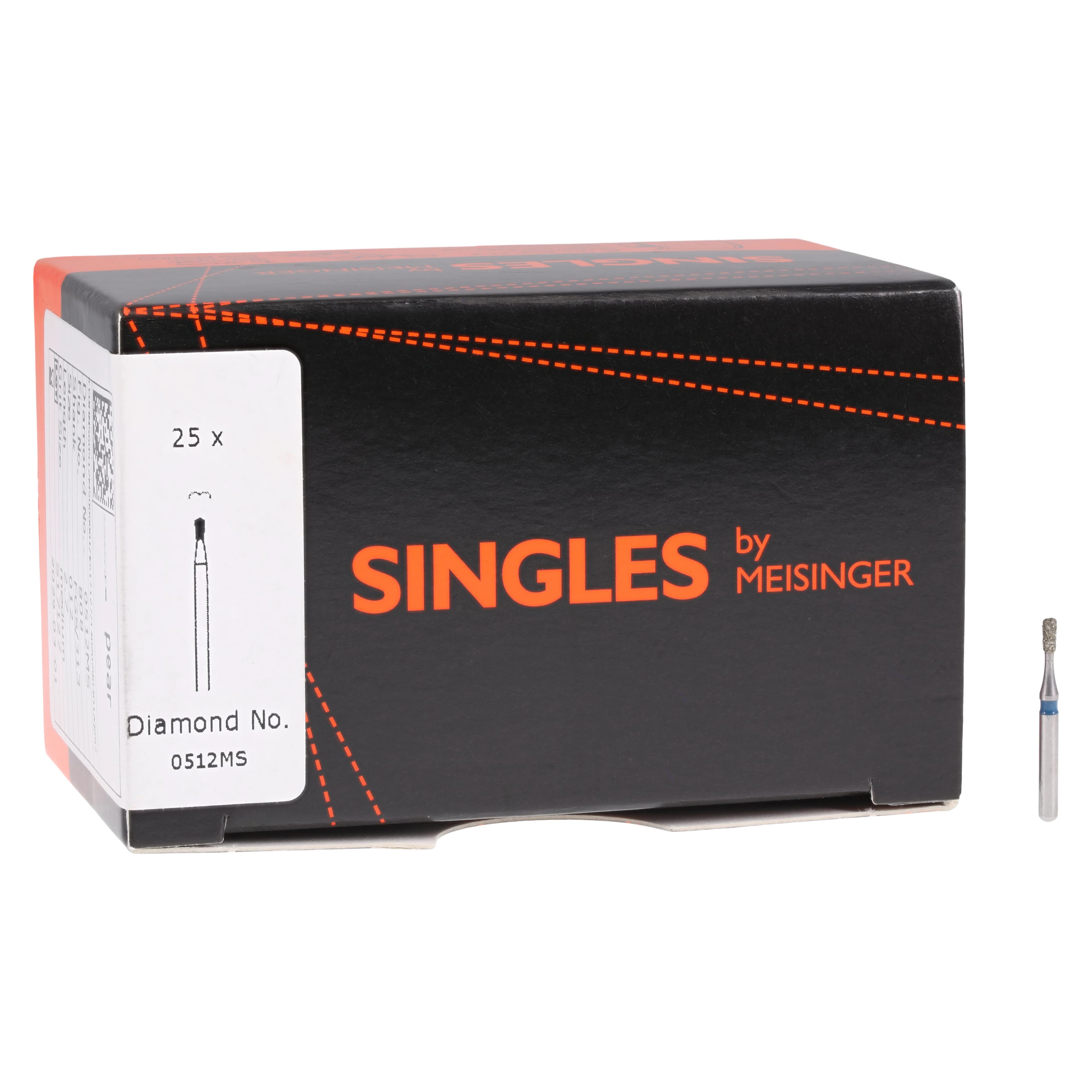 Meisinger Singles Disposable Diamond Bur FG, Pear Shape, 1.2mm, Medium Grit, Short Shank, Sterile, 25/Bx, #0512MS thumbnail 4