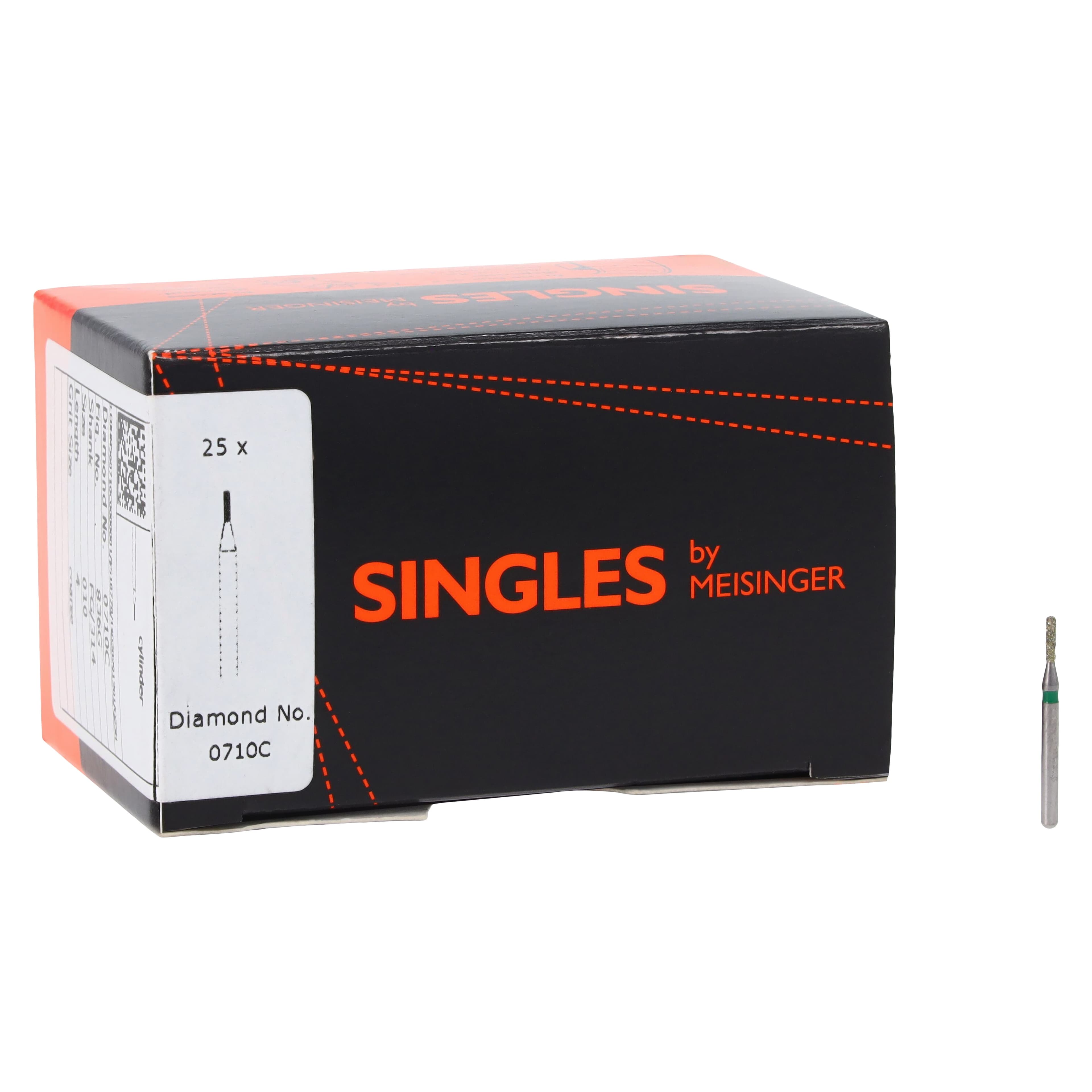 Meisinger Single-Use Sterile Diamond Bur, FG, Cylinder Flat End, #0710C, 1.0 mm, Coarse, Green, 25/Pk thumbnail 4