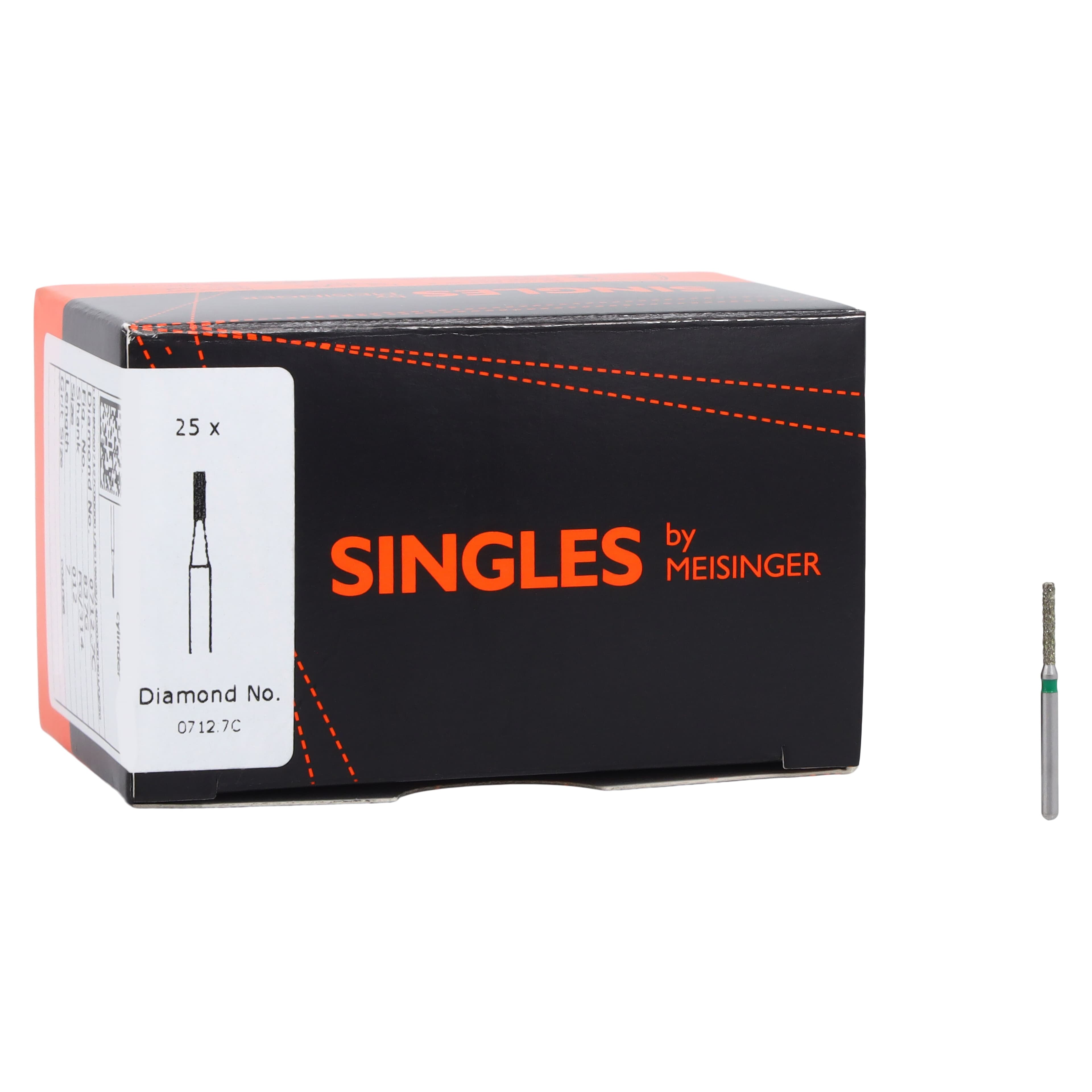 Meisinger Single-Use Sterile Diamond Burs, FG, Cylinder Flat End, #0712.7C, 1.2 mm Diameter, 7.0 mm Length, Coarse, Green, 25/Pk thumbnail 4
