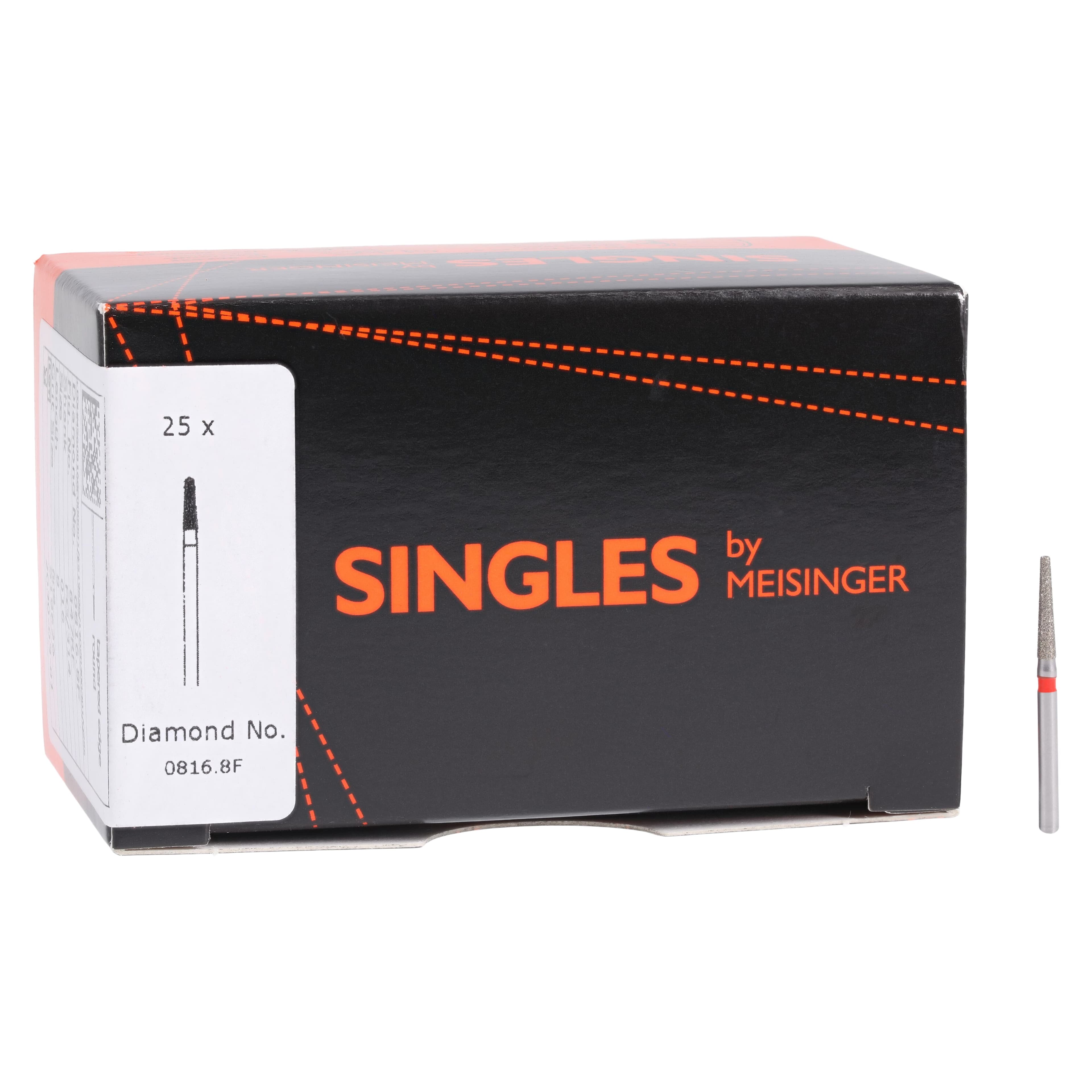 Meisinger Singles Single-Use Sterile Diamond Bur, FG, Modified Flat End Taper, #0816.8F, 1.6 mm, Fine, Red, 25/Pk thumbnail 4