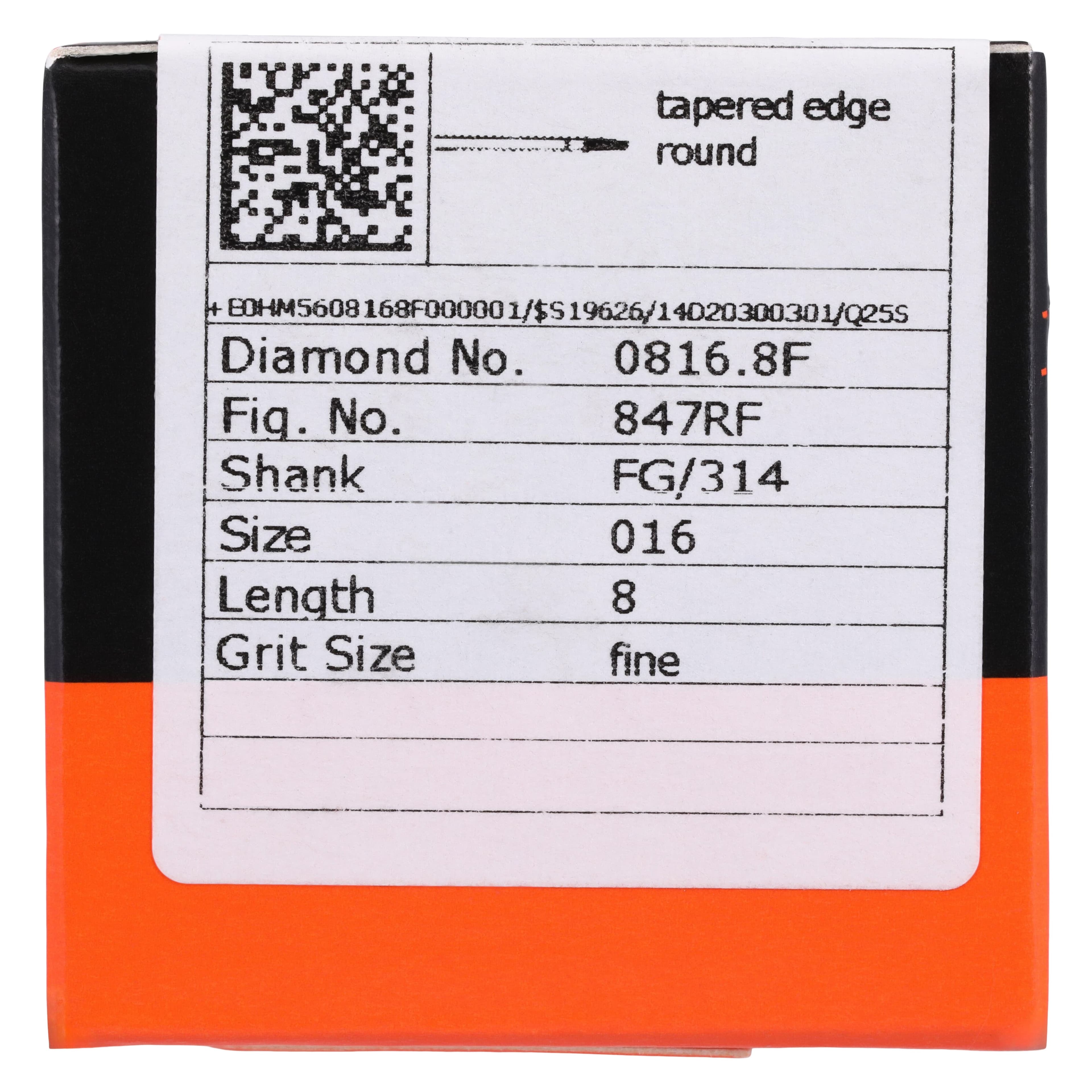 Meisinger Singles Single-Use Sterile Diamond Bur, FG, Modified Flat End Taper, #0816.8F, 1.6 mm, Fine, Red, 25/Pk thumbnail 5