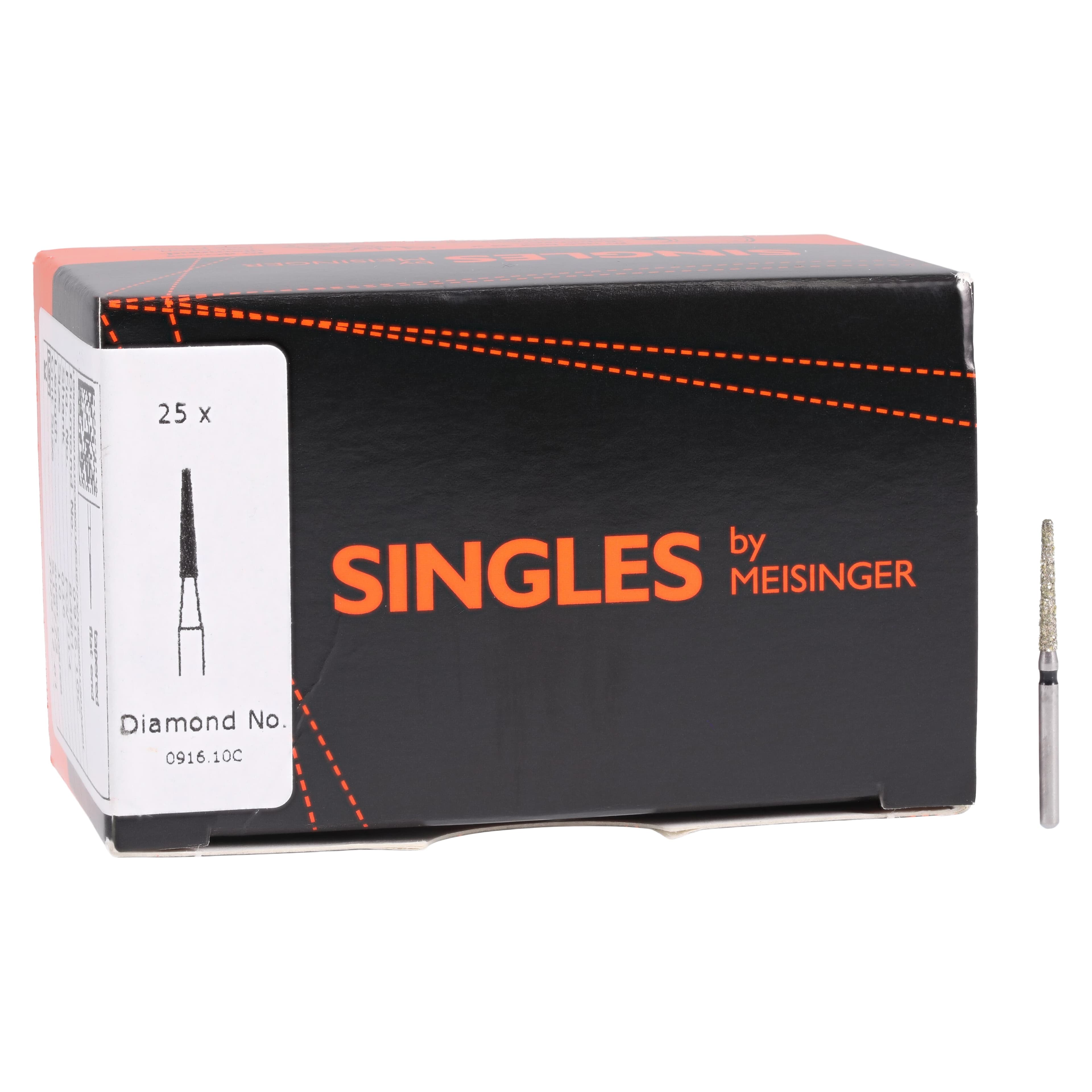 Meisinger Singles Disposable Diamond Bur FG, Flat End Taper 0916.10C, Super Coarse (Black), 1.6mm Head, 10mm Length, 25/Pack thumbnail 4