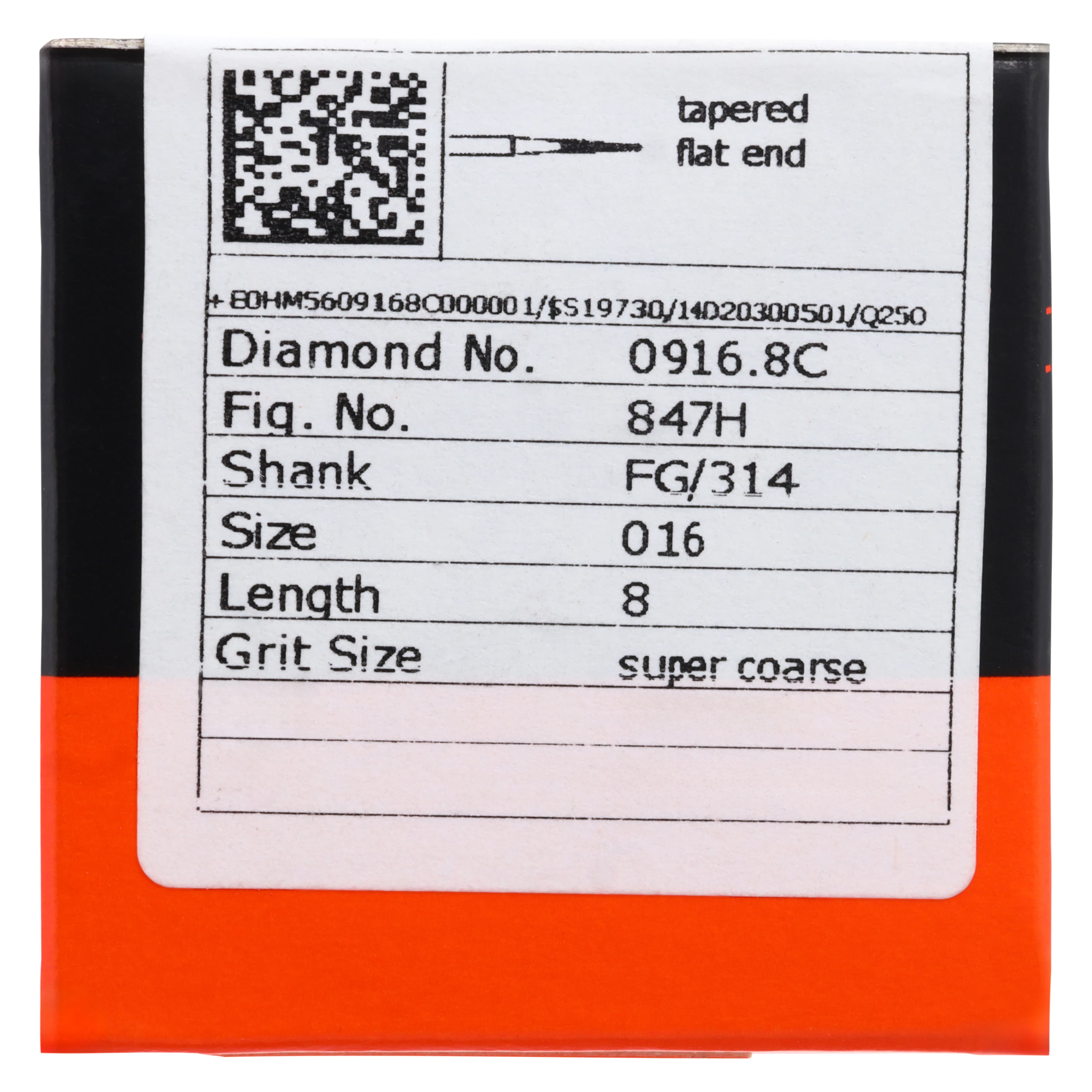 Meisinger Single-Use Sterile Diamond Bur, Friction Grip, Tapered Flat End, 0916.8C, 1.6 mm, Coarse, Green, 25/Pk thumbnail 5