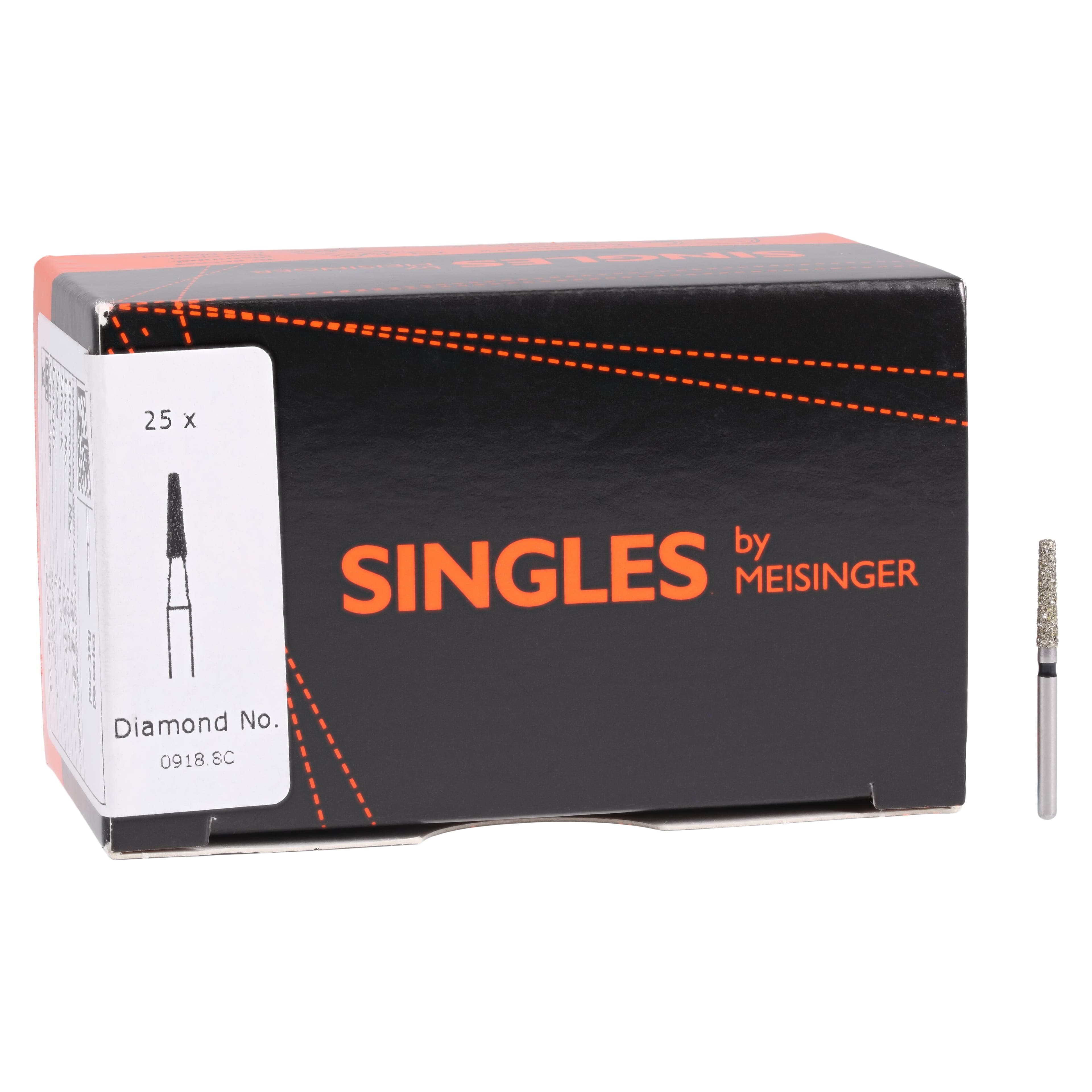 Meisinger Singles Disposable Diamond Bur, FG Flat End Taper, Coarse, #0918.8C, 1.8mm Diameter, 8.0mm Length, 25/Pk thumbnail 4