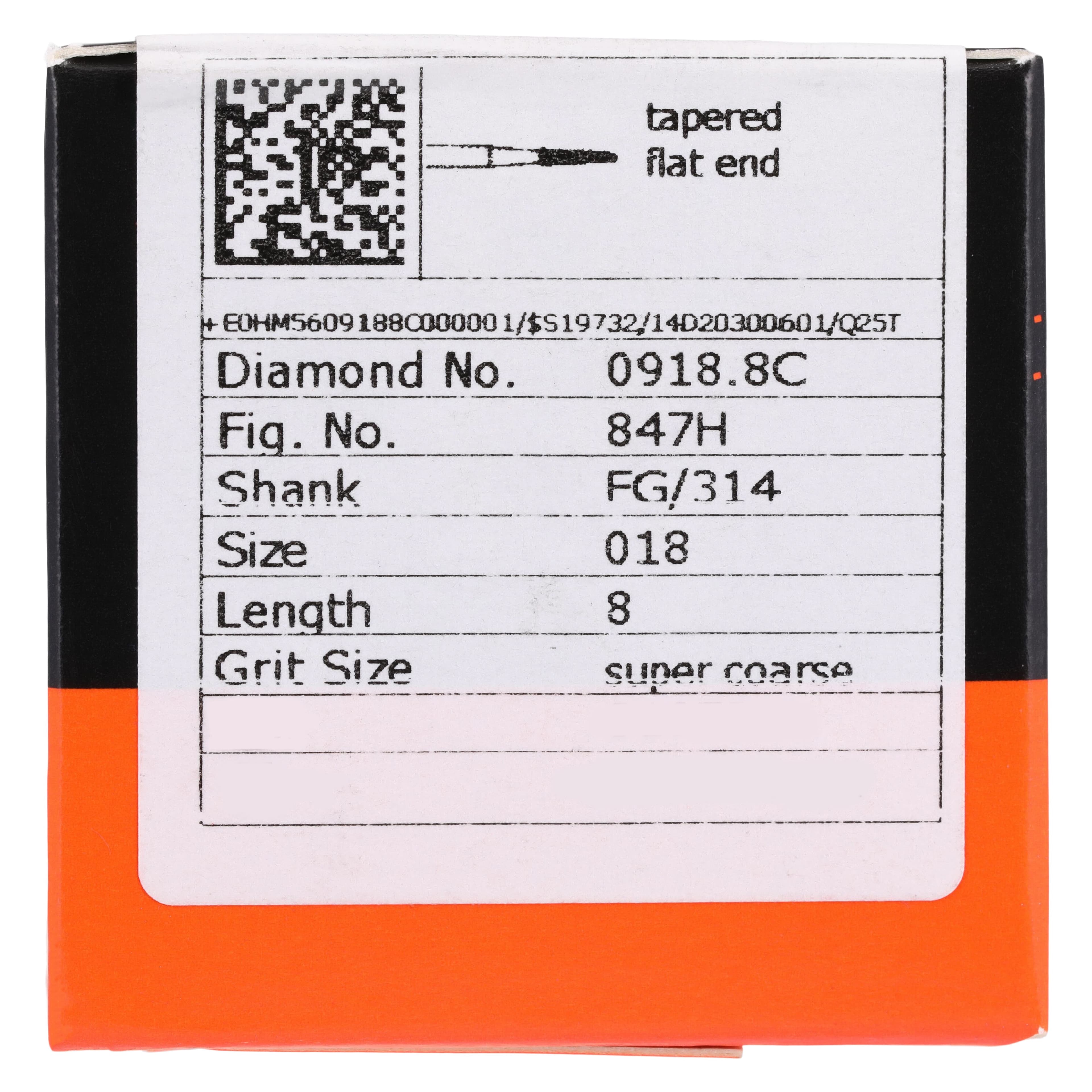 Meisinger Singles Disposable Diamond Bur, FG Flat End Taper, Coarse, #0918.8C, 1.8mm Diameter, 8.0mm Length, 25/Pk thumbnail 5