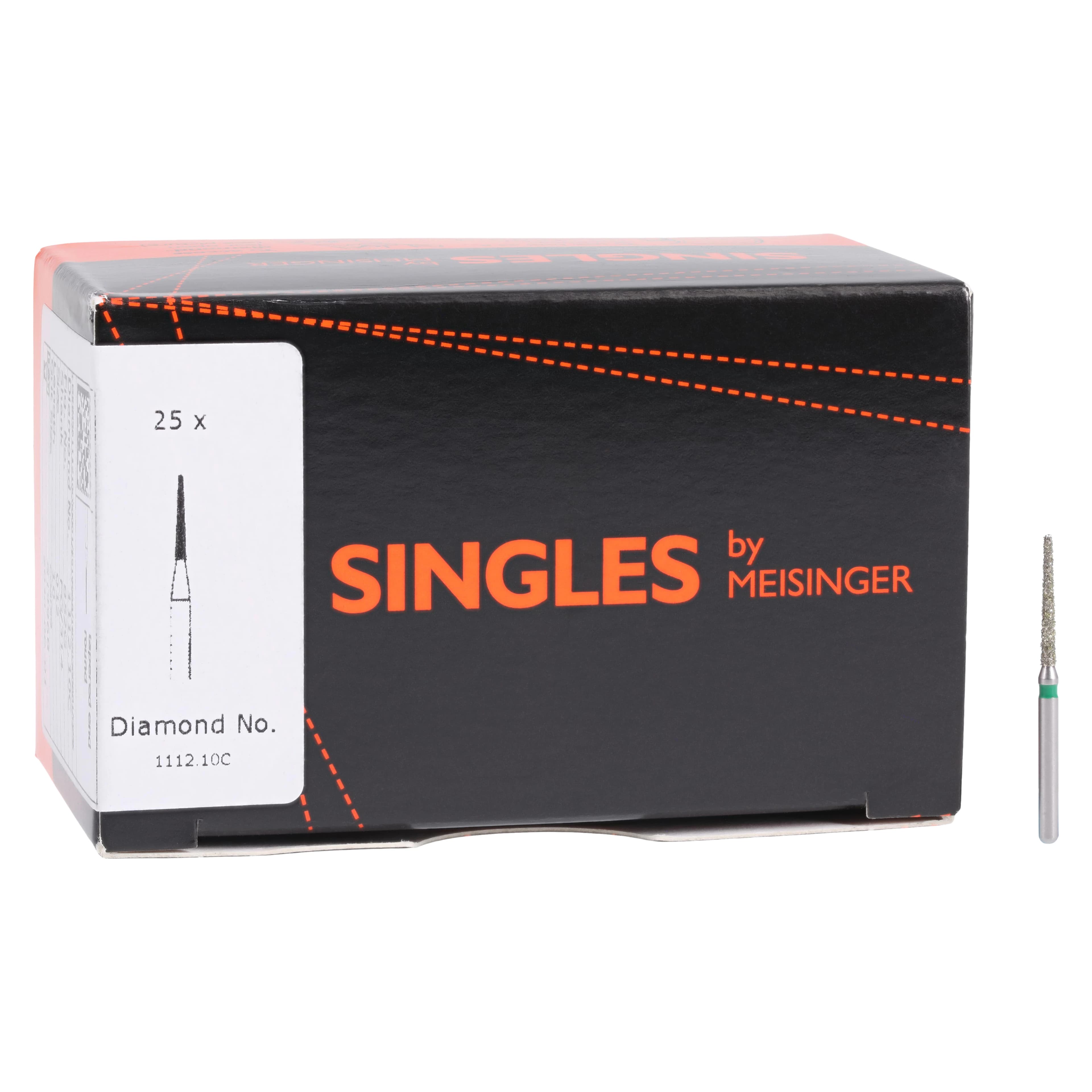 Meisinger Singles Disposable Diamond Bur FG, Round End Taper, Coarse, 1.2mm Diameter, 10mm Length, Green Ring, #1112.10C, 25/Pkg thumbnail 4