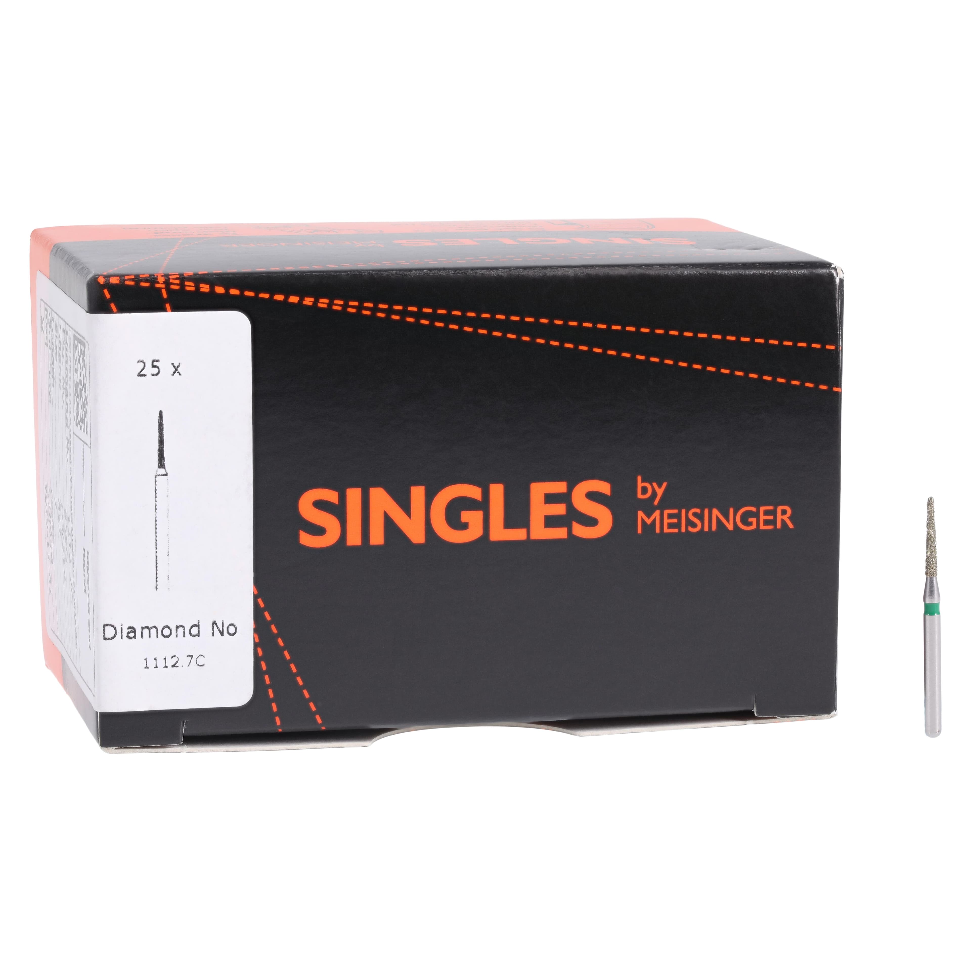 Meisinger Singles Disposable Diamond Bur FG, Round End Taper #1112.7C, Coarse, 1.2mm Diameter, 7.0mm Length, Green Ring, Sterile, 25/Bx thumbnail 4