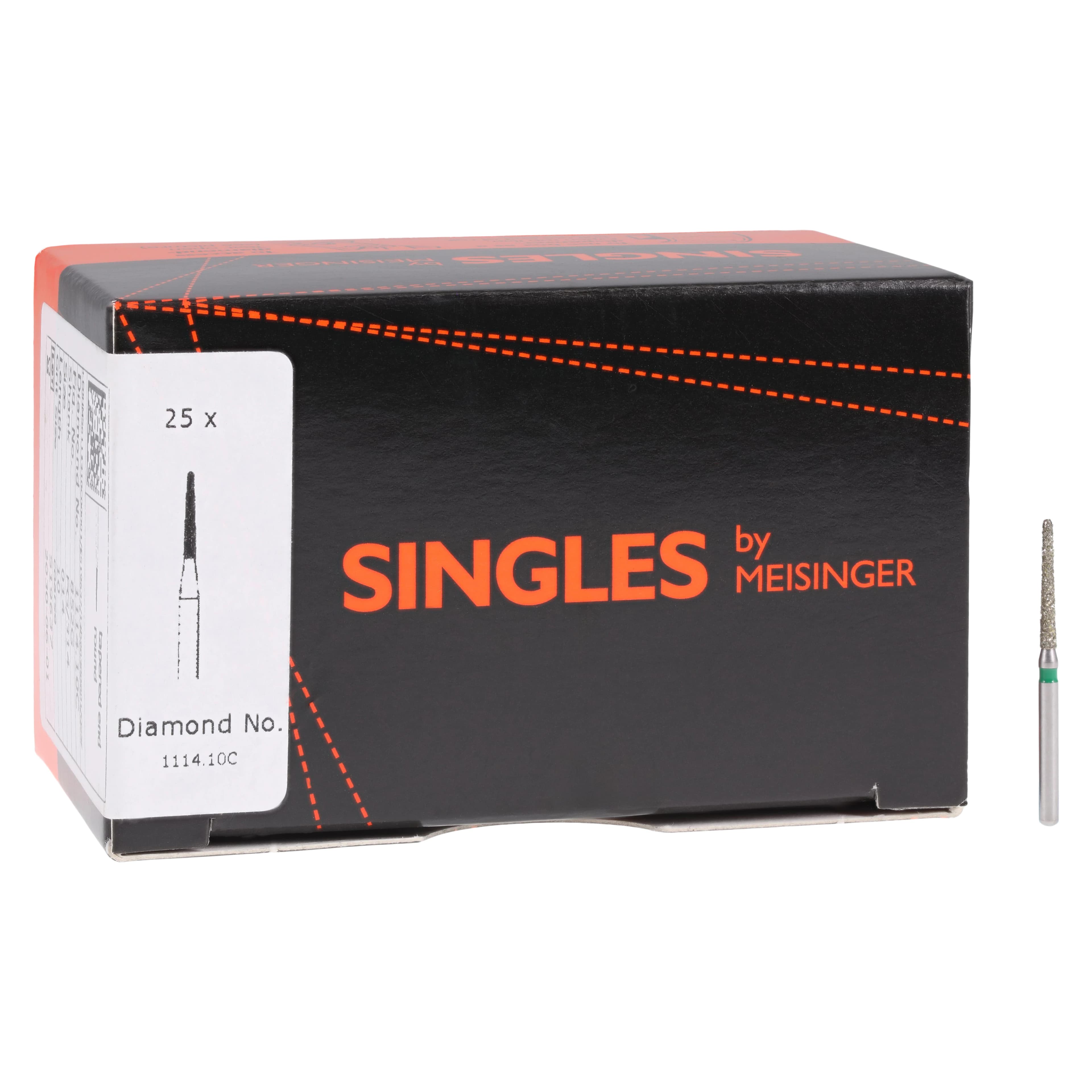 Meisinger Single-Use Sterile Diamond Bur, Friction Grip, Tapered Round End, Coarse, Green, 1.4 mm, 25/Pk, #1114.10C thumbnail 4
