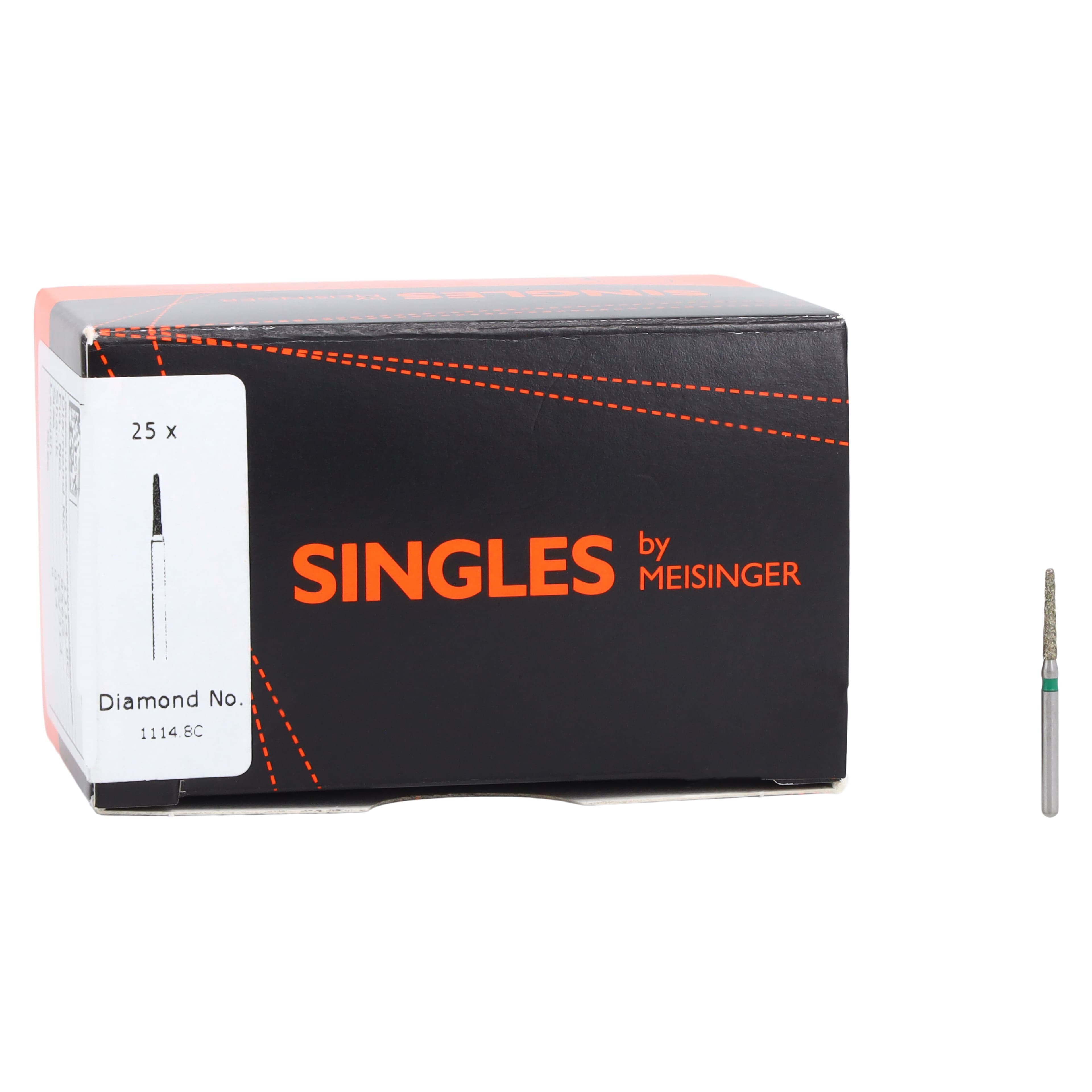Meisinger Single-Use Sterile Diamond Bur, Friction Grip, Tapered Round End, #1114.8C, 1.4 mm Head Diameter, 8.0 mm Length, Coarse, Green, 25/Pk thumbnail 4