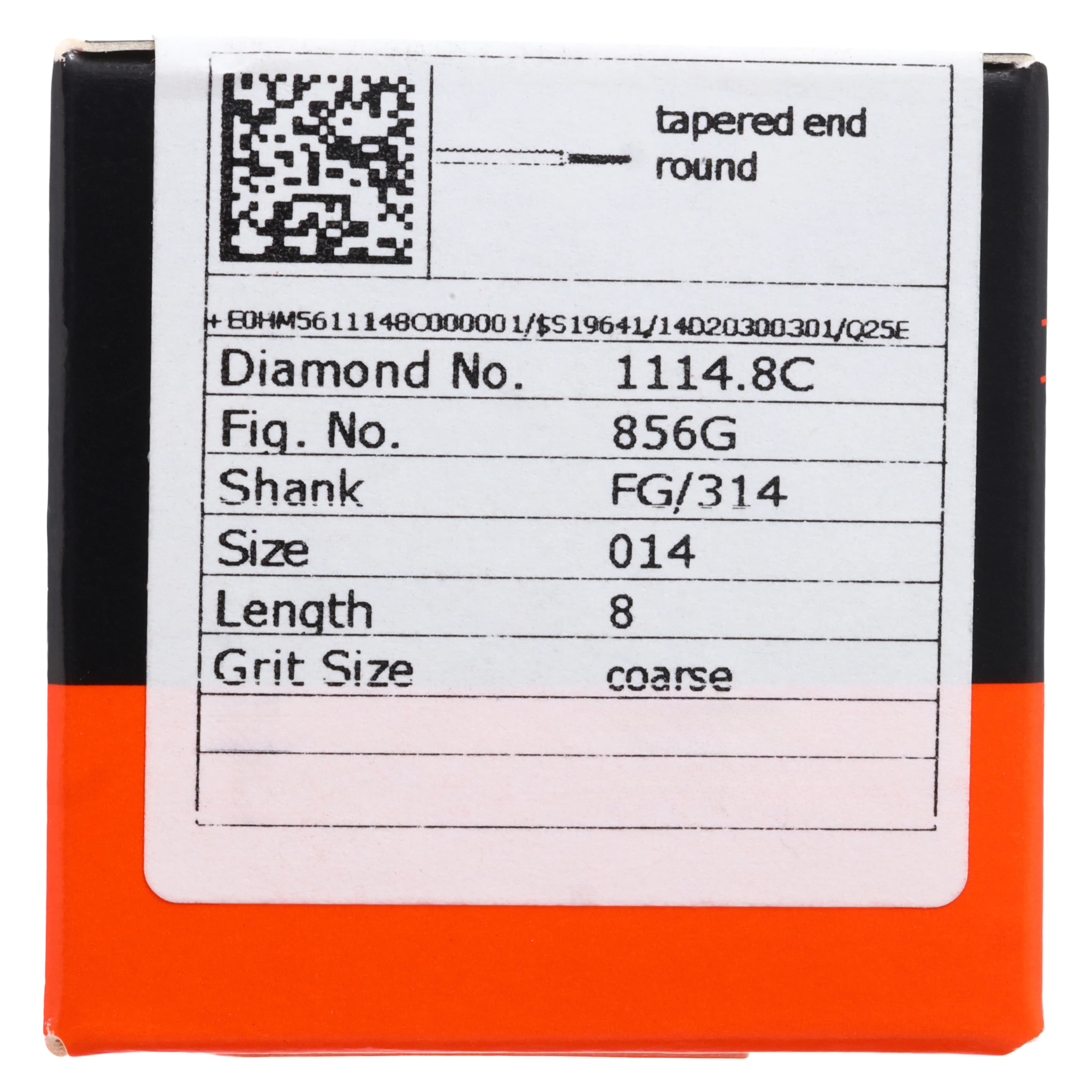 Meisinger Single-Use Sterile Diamond Bur, Friction Grip, Tapered Round End, #1114.8C, 1.4 mm Head Diameter, 8.0 mm Length, Coarse, Green, 25/Pk thumbnail 5