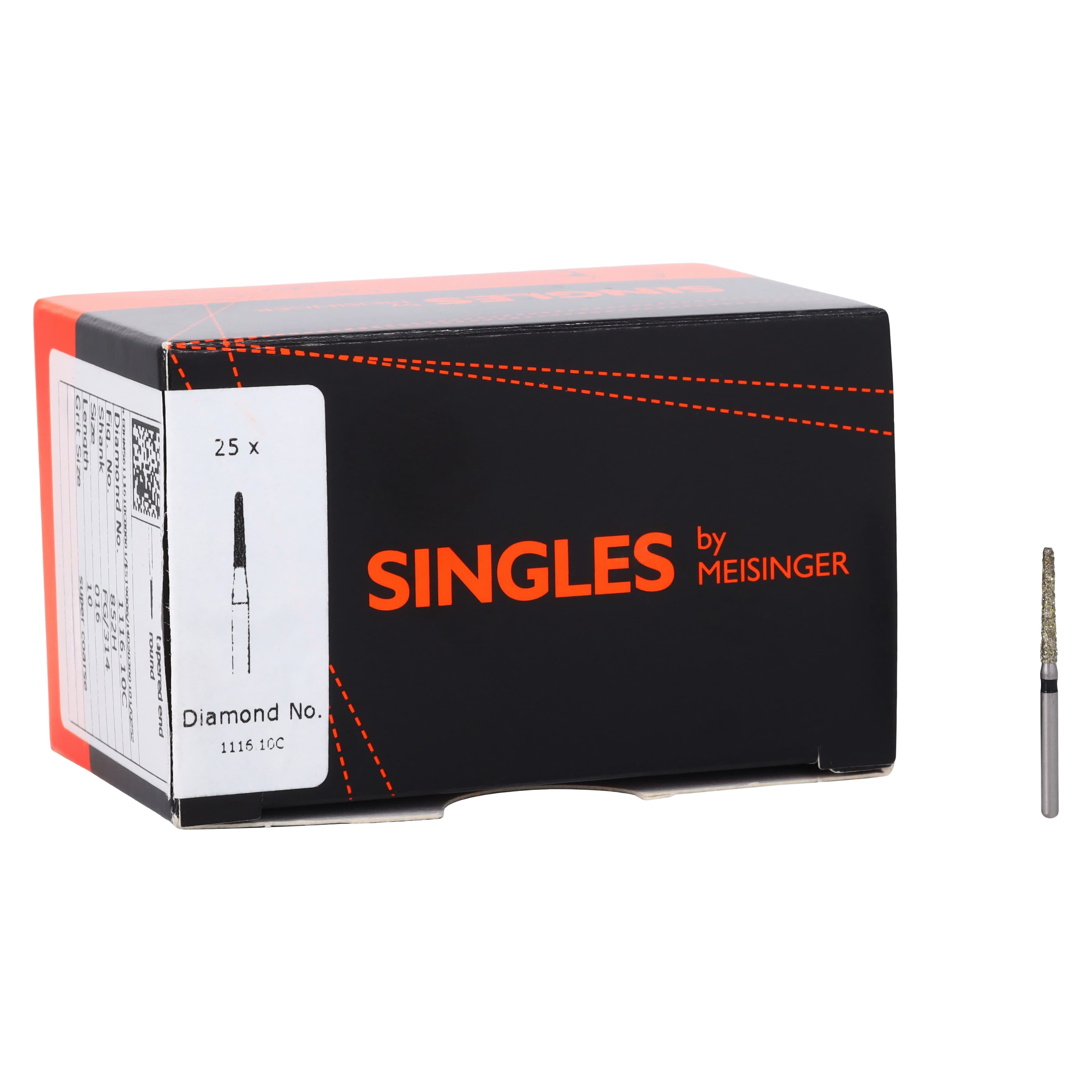 Meisinger Singles Disposable Diamond Bur, Friction Grip, Round End Taper, 1116.10C, 1.6 mm Head, Coarse, Green, 25/Pk thumbnail 4