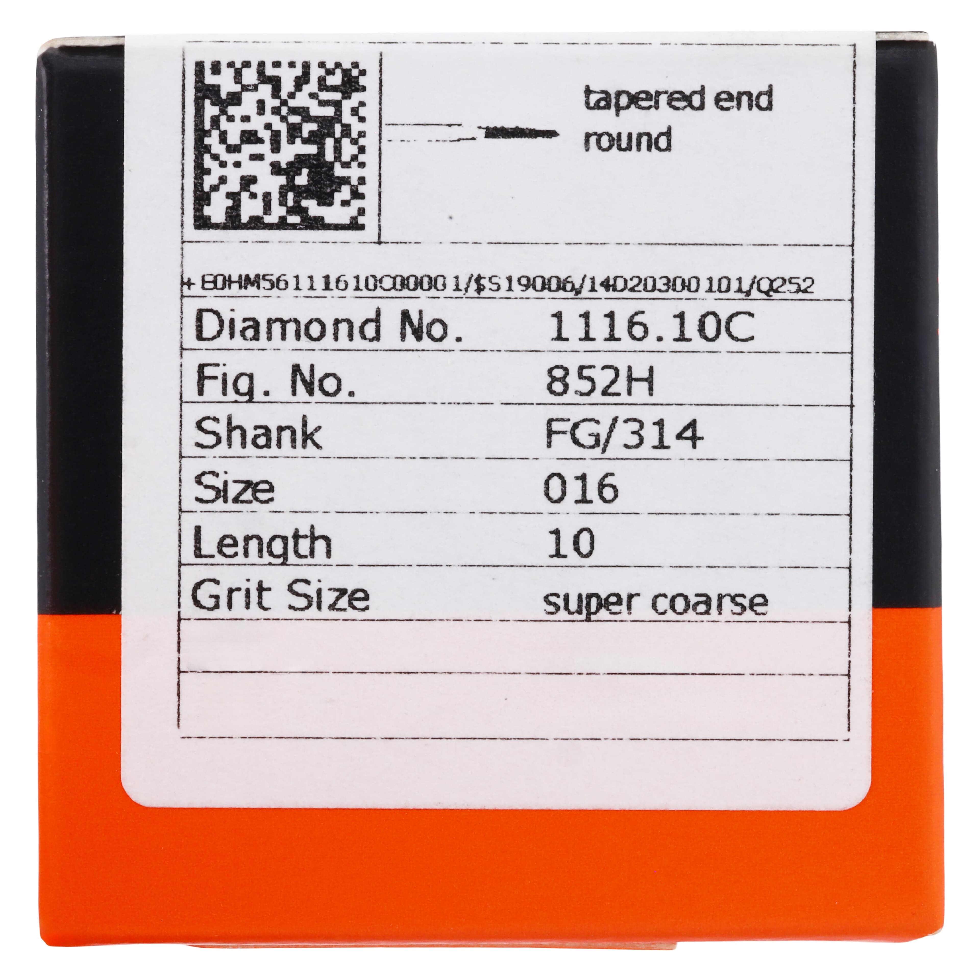 Meisinger Singles Disposable Diamond Bur, Friction Grip, Round End Taper, 1116.10C, 1.6 mm Head, Coarse, Green, 25/Pk thumbnail 5