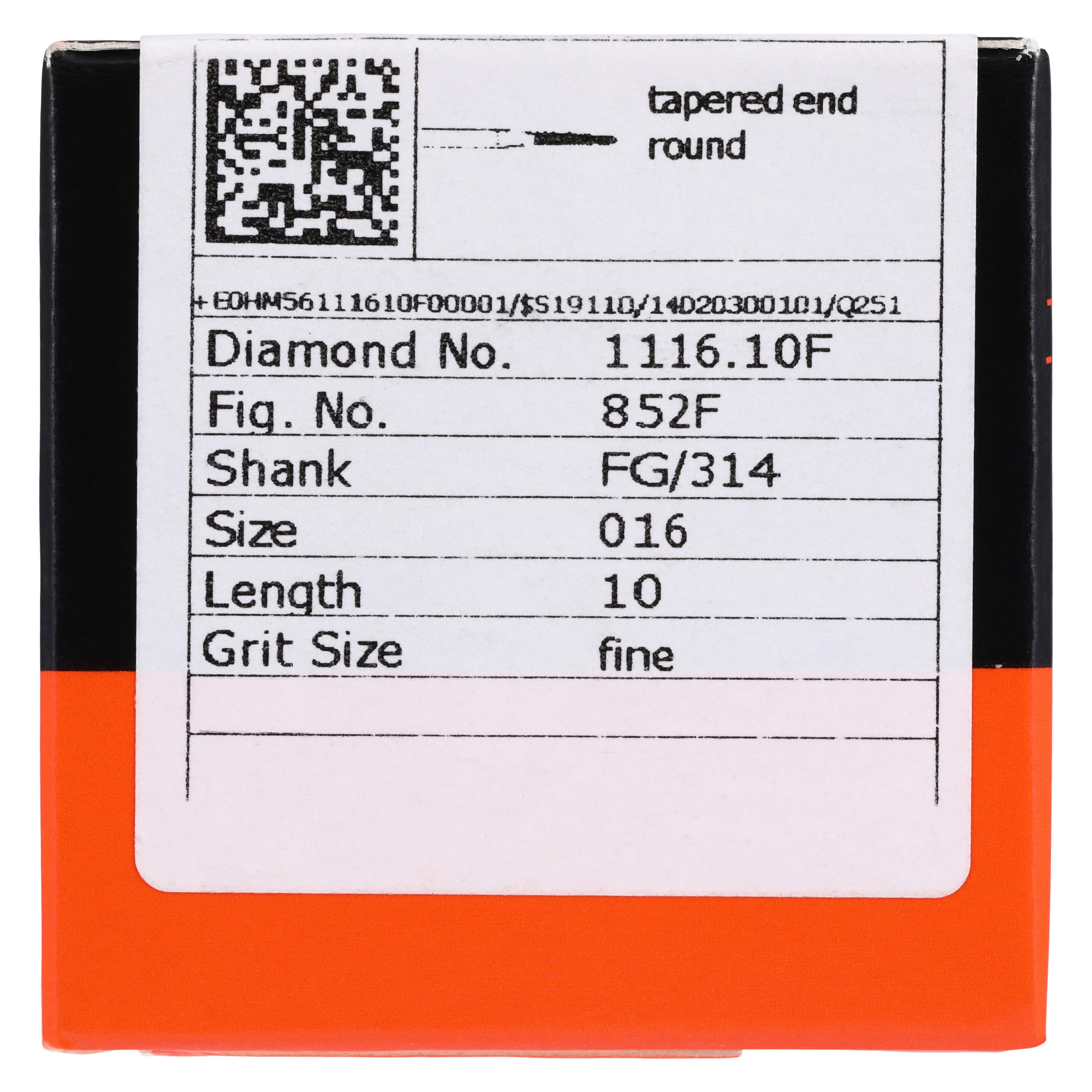 Meisinger Single-Use Sterile Diamond Bur, FG, Tapered Round End, #1116.10F, 1.6 mm, Fine, Red, 25/Pk thumbnail 5