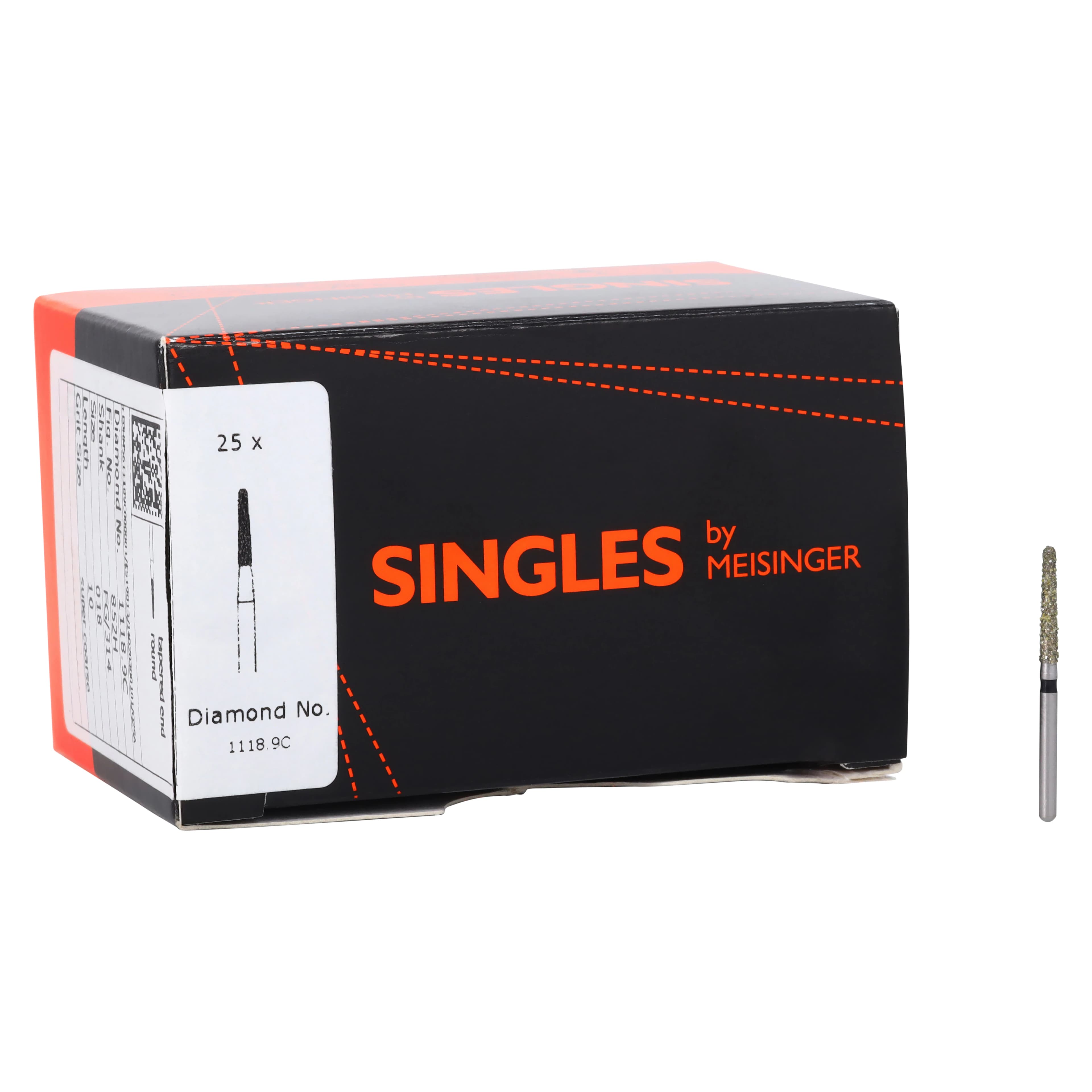 Meisinger Single-Use Sterile Diamond Bur, Friction Grip, Tapered Round End, #1118.9C, 1.8 mm Head Diameter, Super Coarse, Black, 25/Pk thumbnail 4