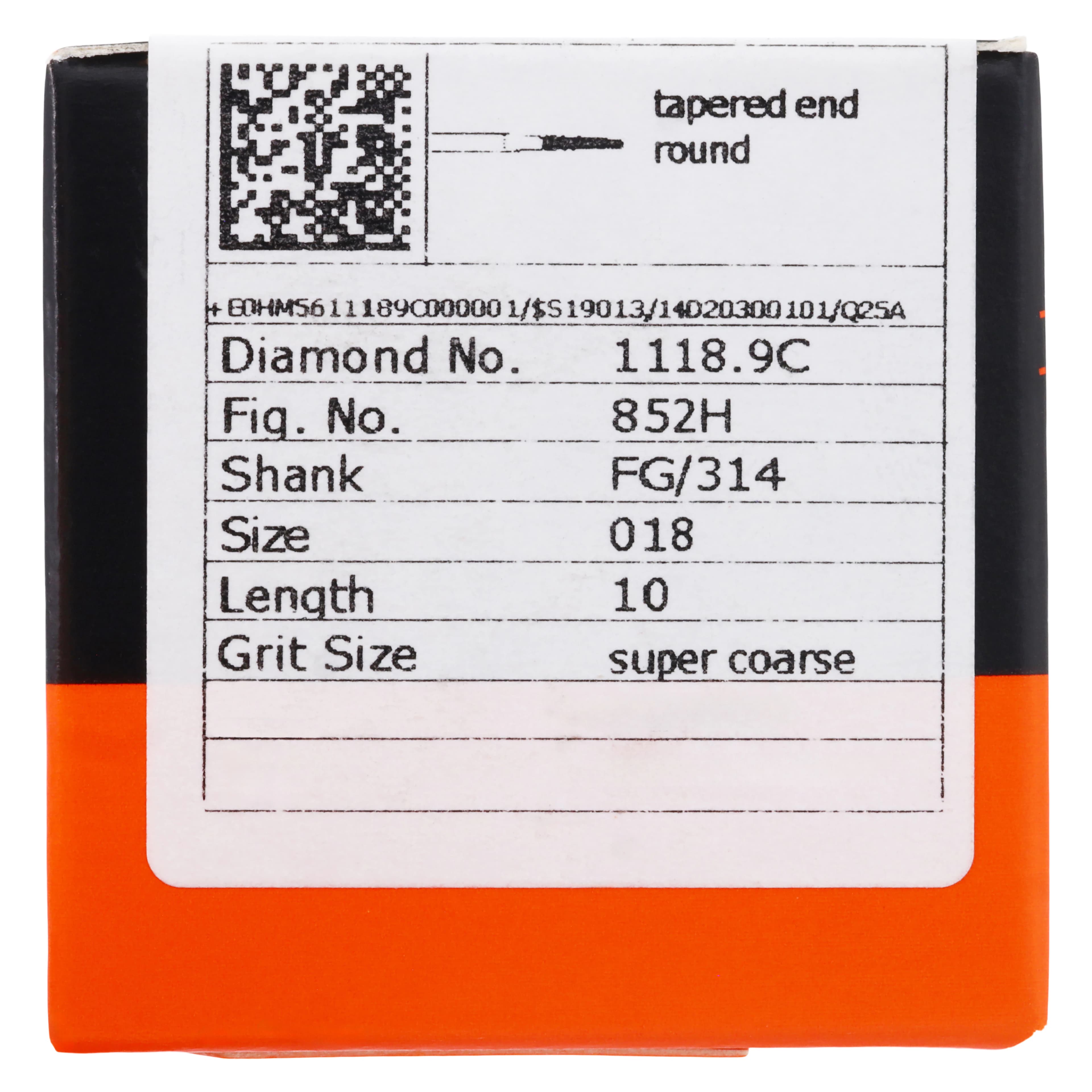 Meisinger Single-Use Sterile Diamond Bur, Friction Grip, Tapered Round End, #1118.9C, 1.8 mm Head Diameter, Super Coarse, Black, 25/Pk thumbnail 5