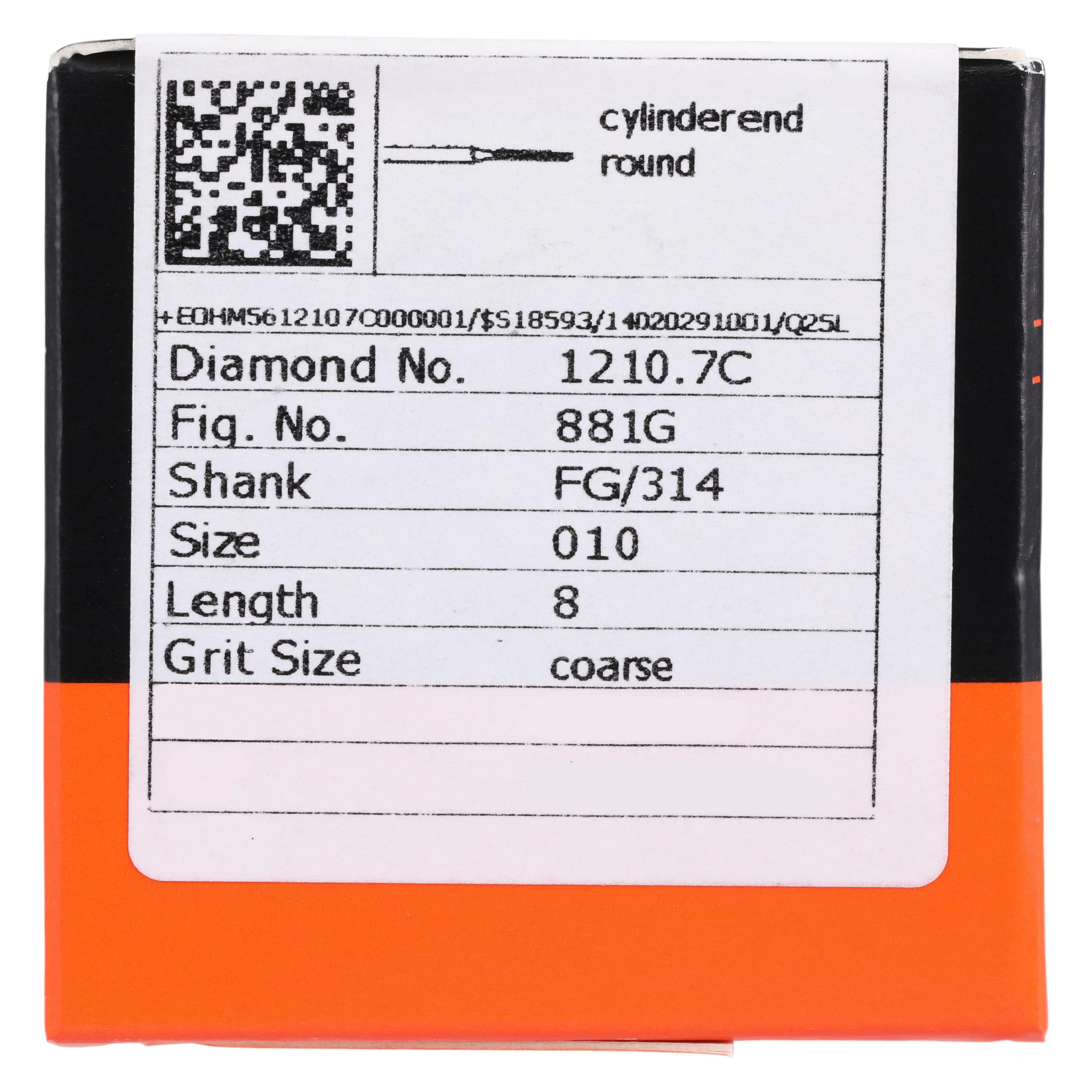 Meisinger Single-Use Sterile Diamond Burs, FG, Cylinder Round End, #1210.7C, 1.0 mm, Coarse, Green, 25/Pk thumbnail 5