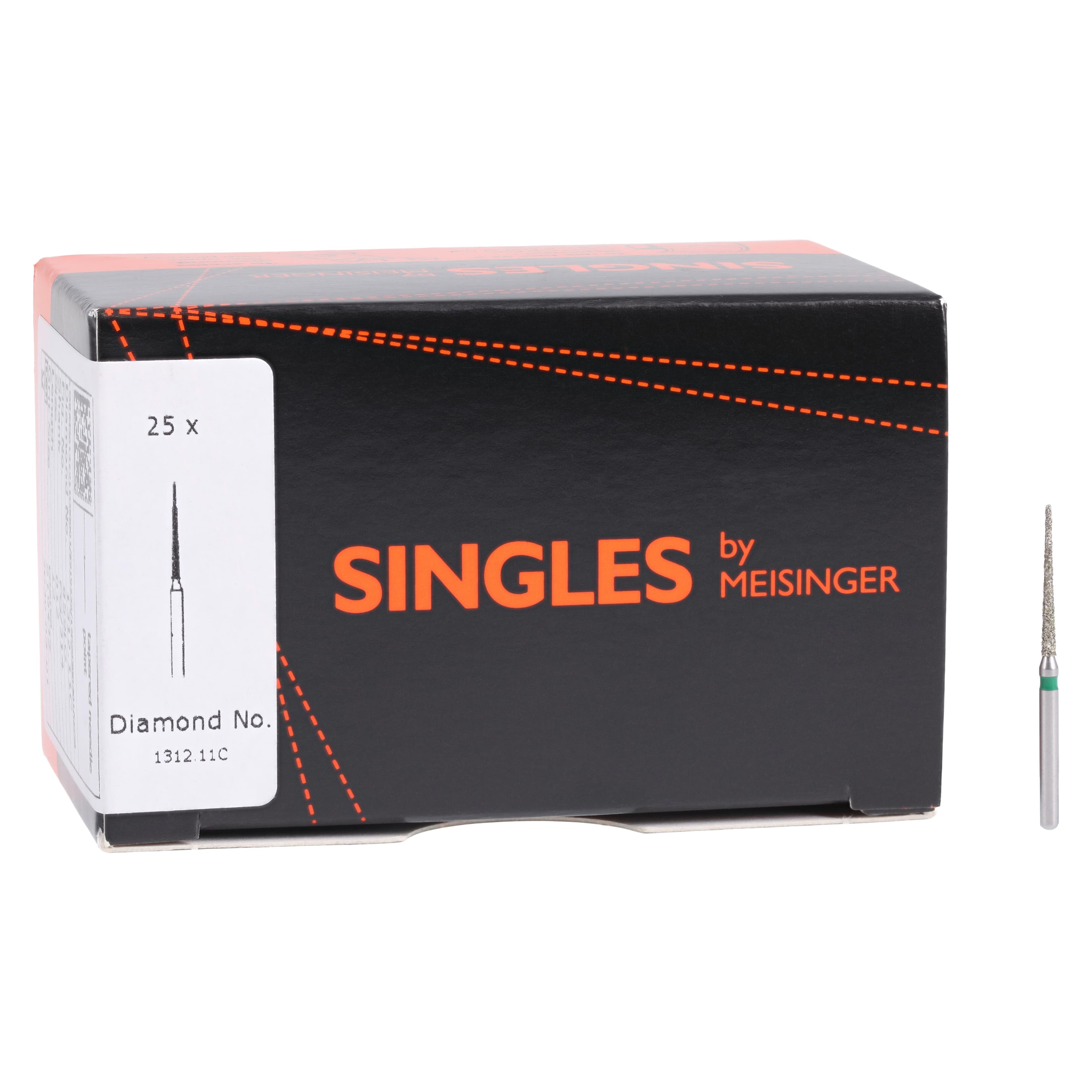 Meisinger Singles Disposable Diamond Bur, FG Friction Grip, Extra Long Needle, 1.2mm, Coarse, Green, 25/Pack, #1312.11C thumbnail 4