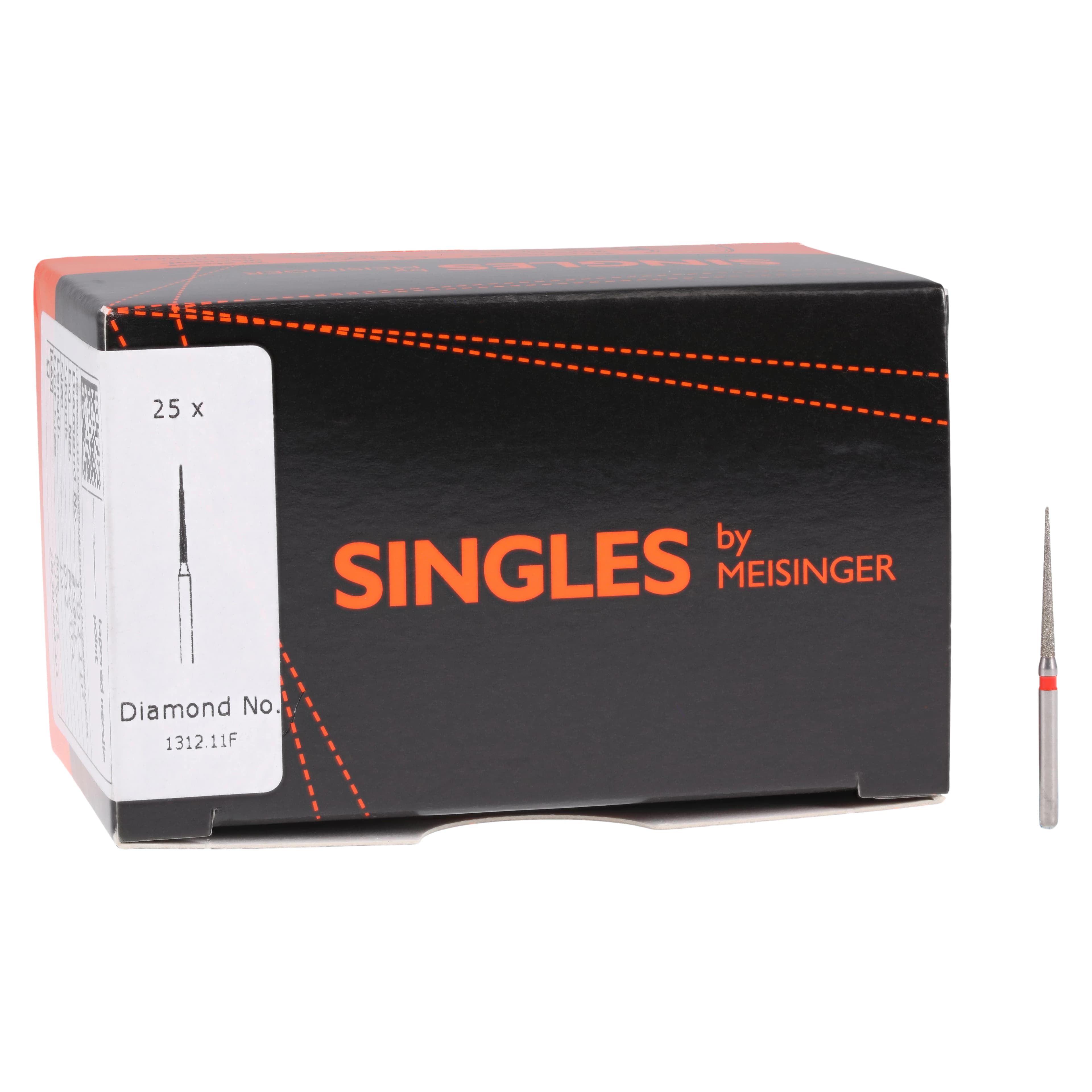 Meisinger Singles Single-Use Sterile Diamond Bur, FG, Extra Long Needle, #1312.11F, 1.2 mm, Fine, Red, 25/Pk thumbnail 4