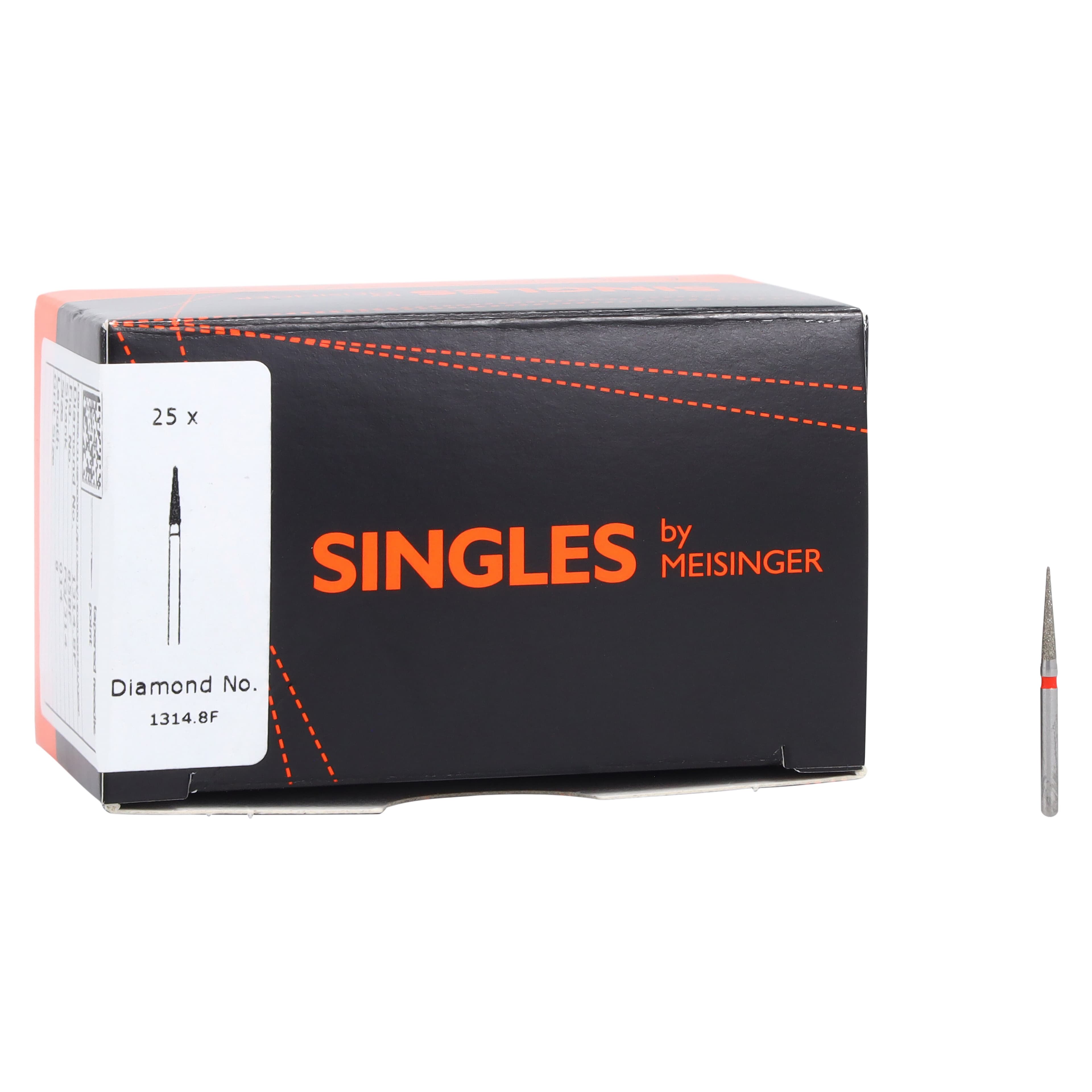 Meisinger Singles Single-Use Sterile Diamond Bur, Friction Grip, Needle, Fine, #1314.8F, 1.4 mm, Red, 25/Pk thumbnail 4