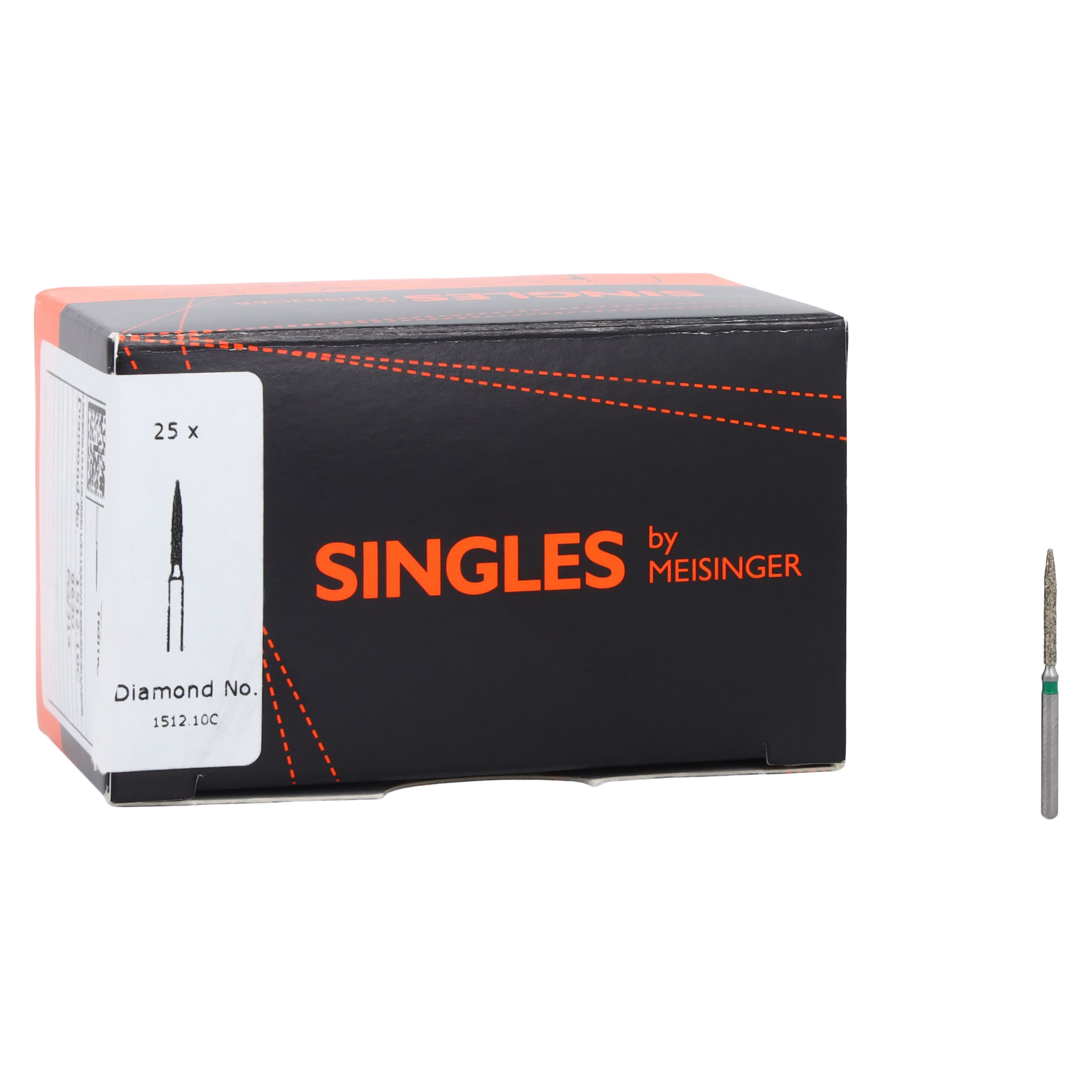 Meisinger Single-Use Sterile Diamond Burs, FG, Flame, #1512.10C, 1.2 mm, Coarse, Green, 25/Pk thumbnail 4