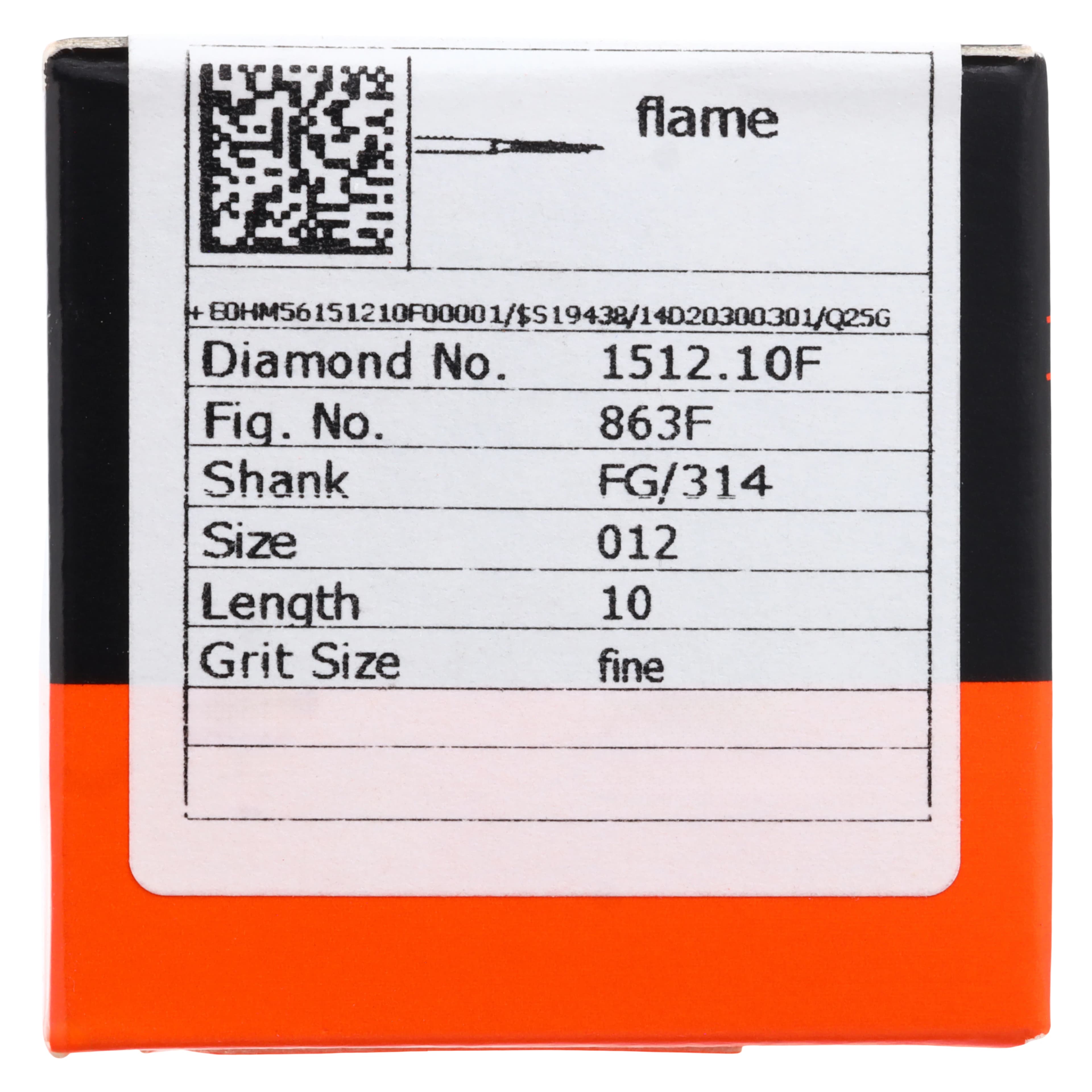 Meisinger Single-Use Sterile Diamond Bur, FG, Flame, #1512.10F, 1.2 mm, Fine, Red, 25/Pk thumbnail 5