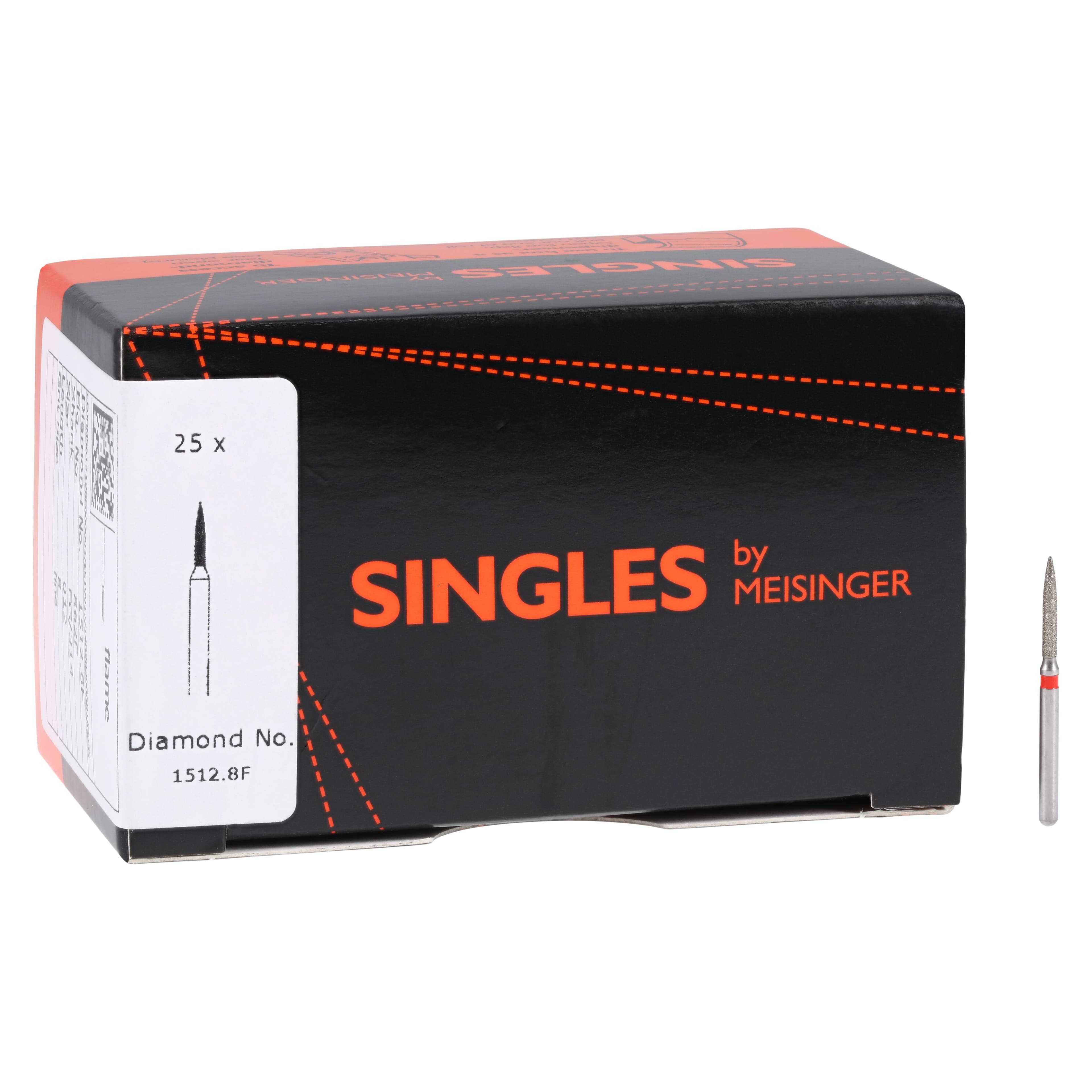 Meisinger Singles FG Single-Use Diamond Bur, Flame, Fine, #1512.8F, 1.2 mm, 25/Pk thumbnail 4