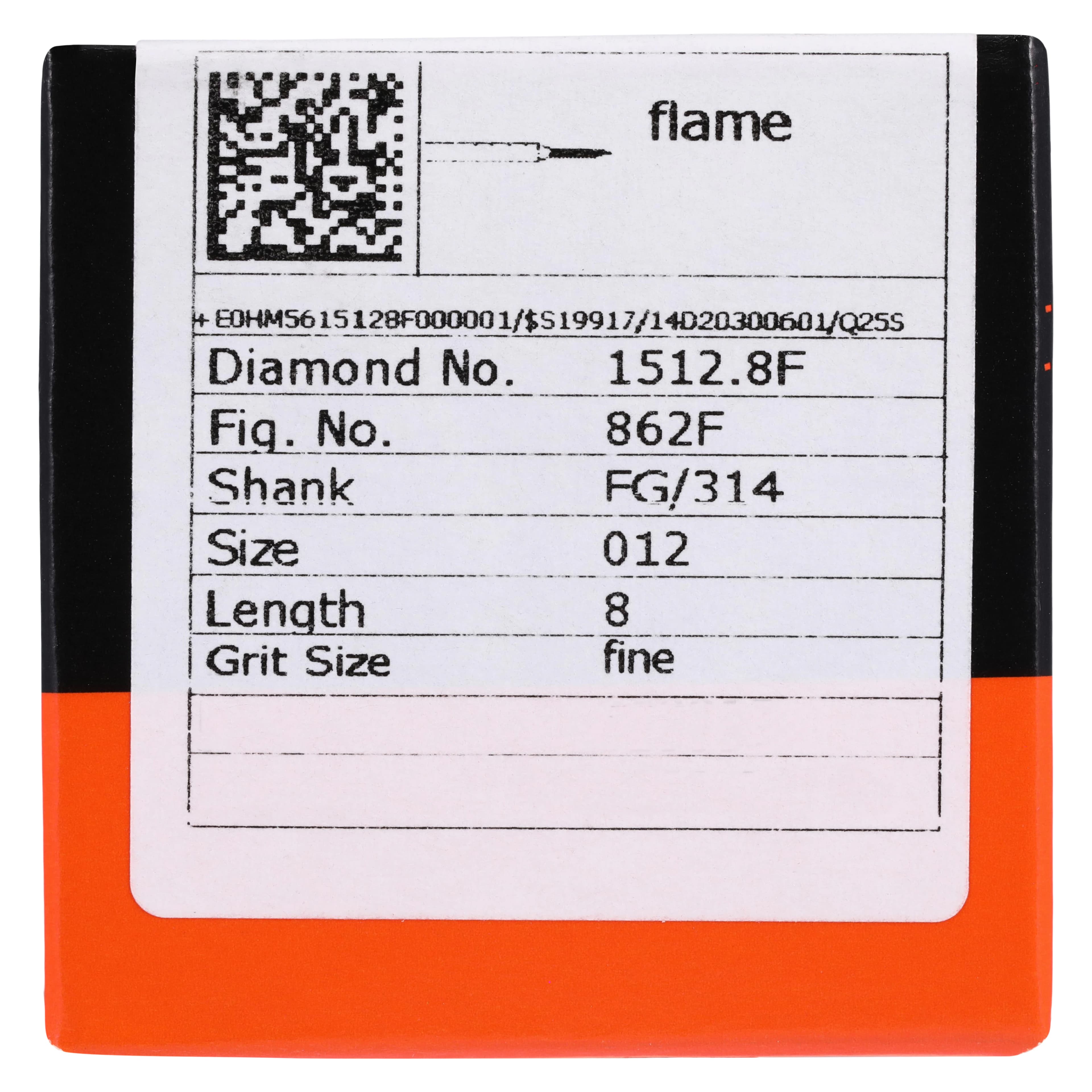 Meisinger Singles FG Single-Use Diamond Bur, Flame, Fine, #1512.8F, 1.2 mm, 25/Pk thumbnail 5