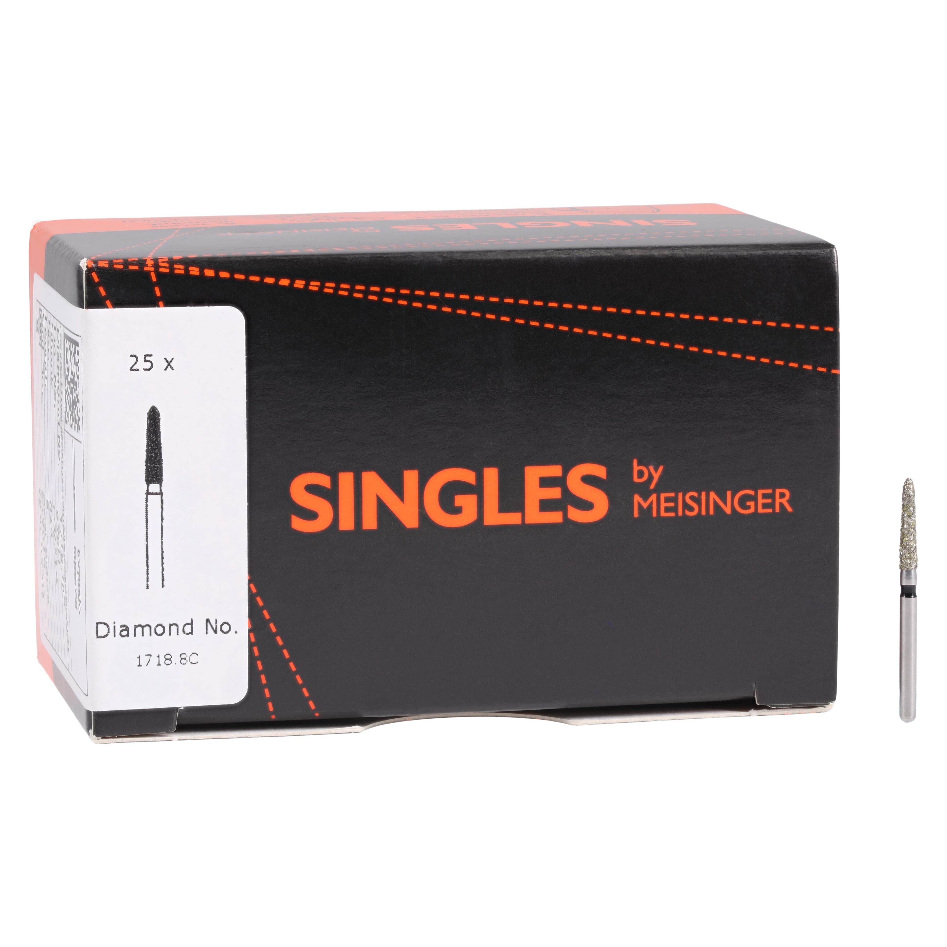 Meisinger Singles Disposable Diamond Bur FG, Pointed Taper, Super Coarse, #1718.8C, 1.8mm Diameter, 8mm Length, 25/Bx thumbnail 4