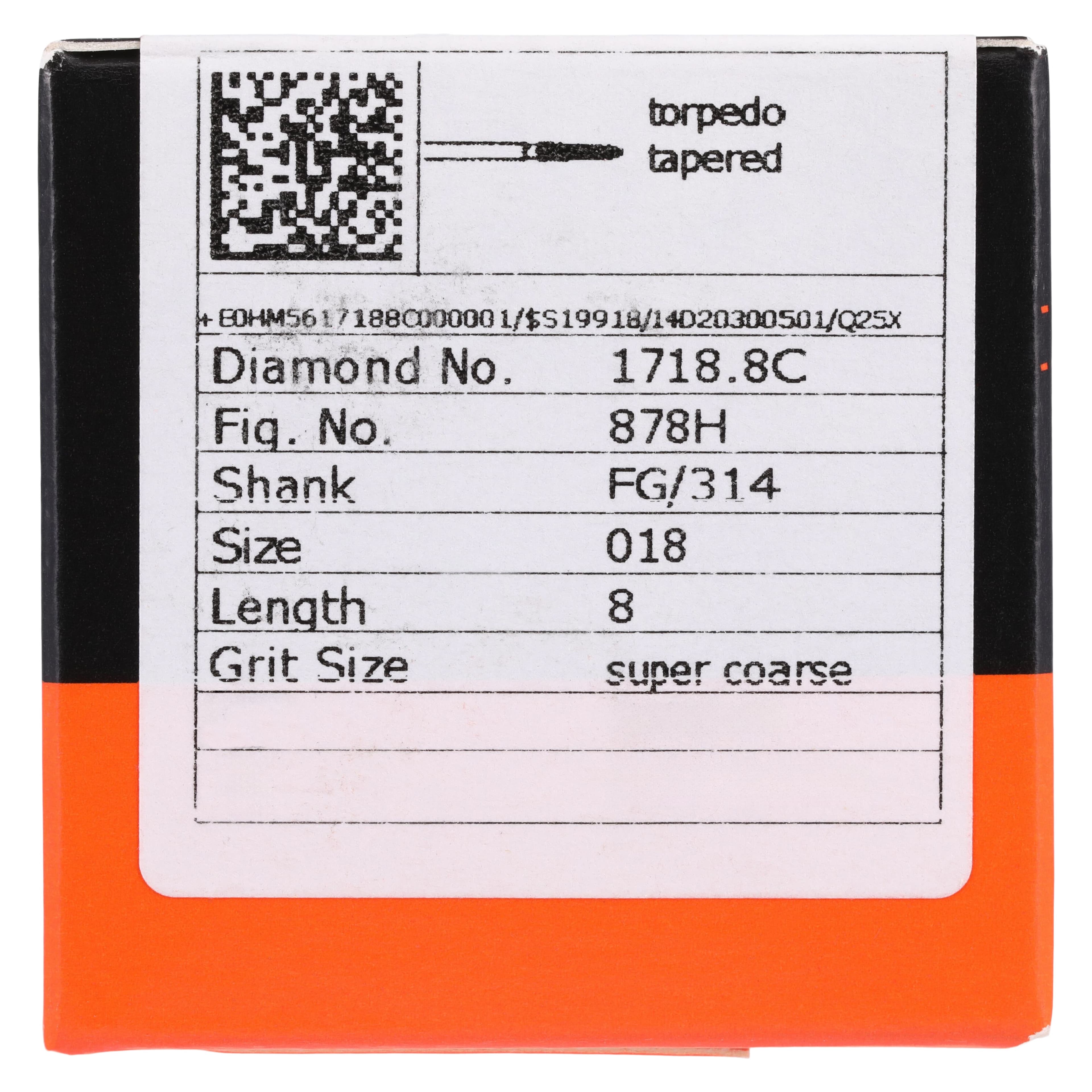 Meisinger Singles Disposable Diamond Bur FG, Pointed Taper, Super Coarse, #1718.8C, 1.8mm Diameter, 8mm Length, 25/Bx thumbnail 5