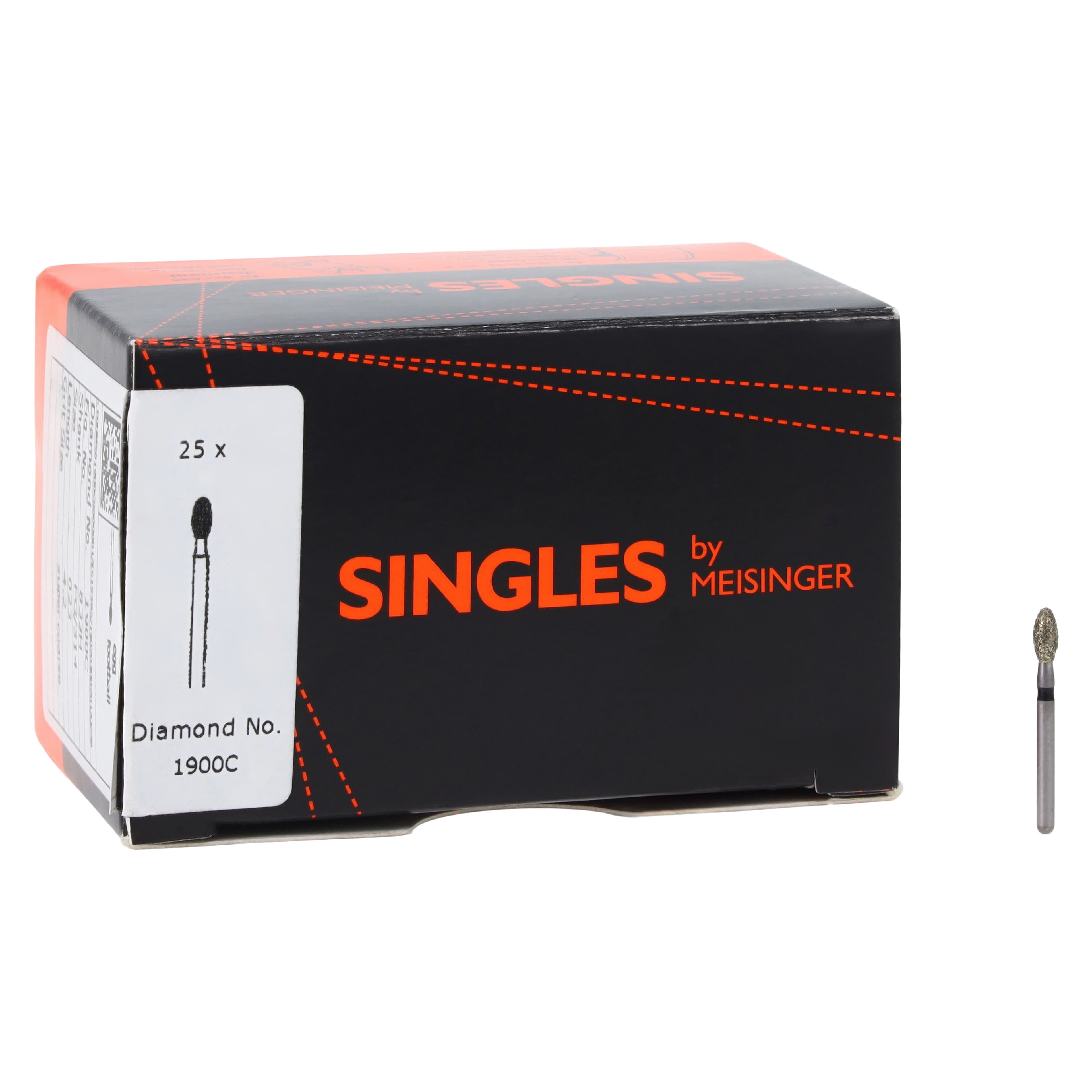 Meisinger Singles Disposable Diamond Bur, FG, Football/Egg, #1900C, 2.3mm, Super Coarse, Black, 25/Pk thumbnail 4