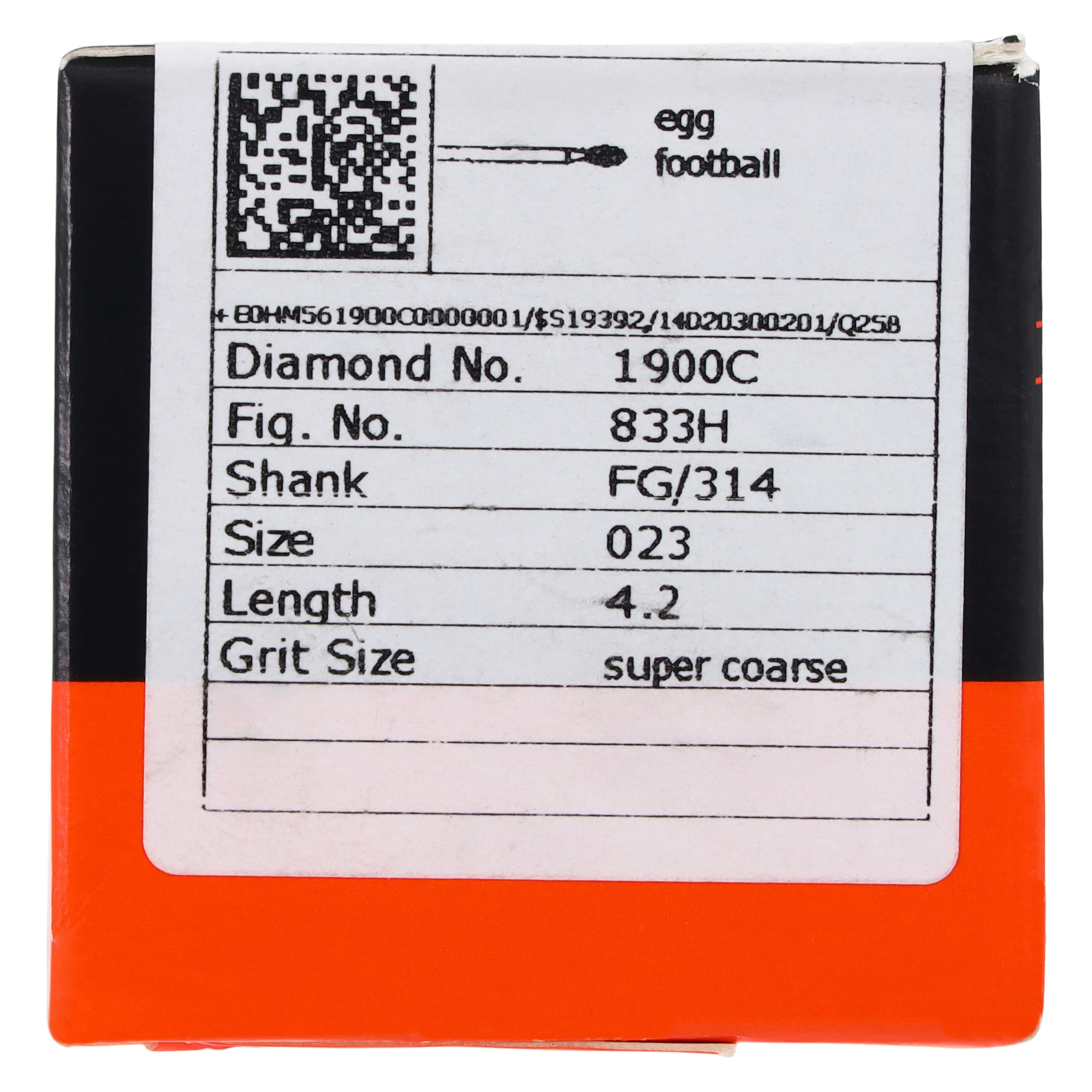 Meisinger Singles Disposable Diamond Bur, FG, Football/Egg, #1900C, 2.3mm, Super Coarse, Black, 25/Pk thumbnail 5