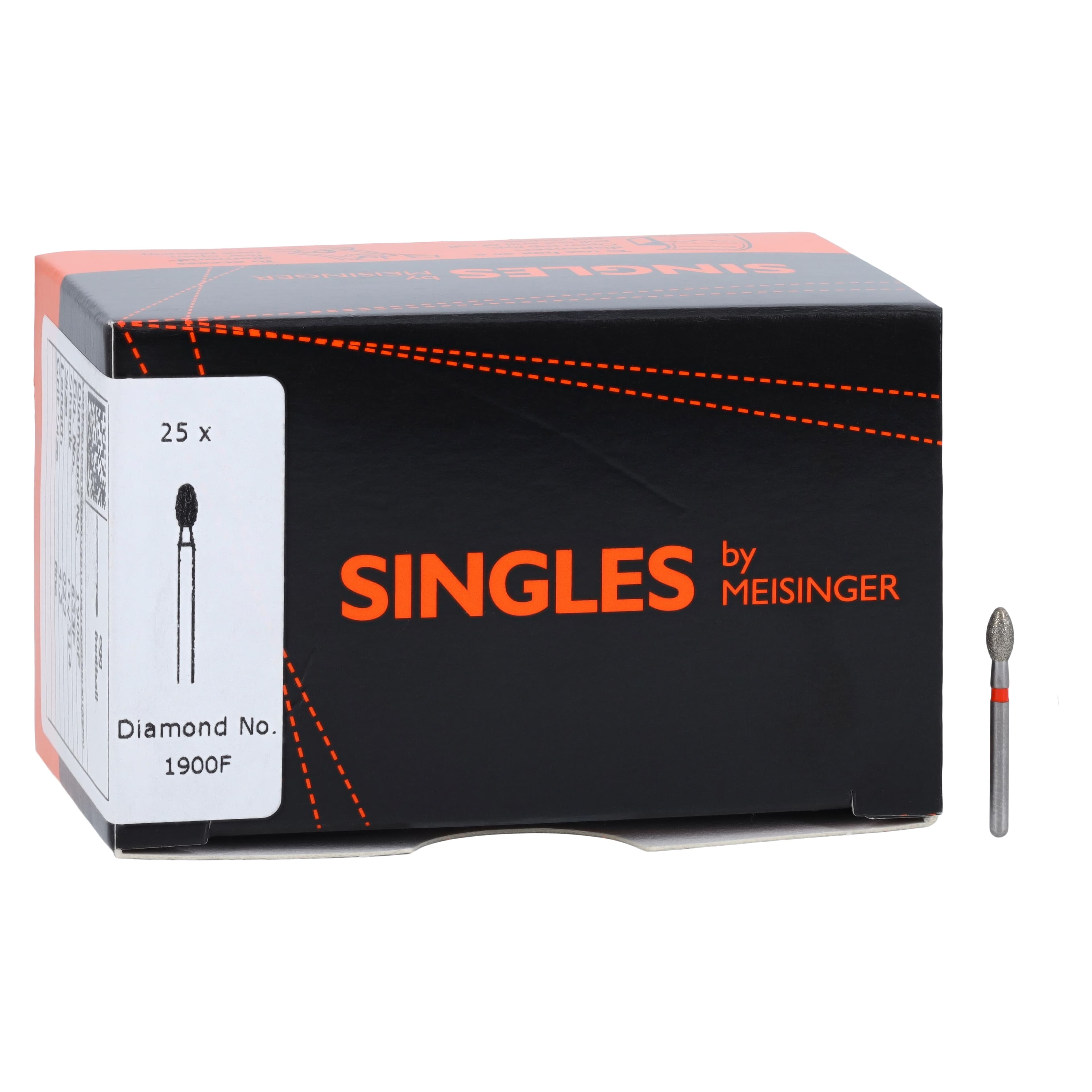 Meisinger Single-Use Sterile Diamond Bur, Friction Grip, Egg/Football Shape, #1900F, 2.3 mm Head Diameter, Fine Grit, Red Ring, 25/Pk thumbnail 4