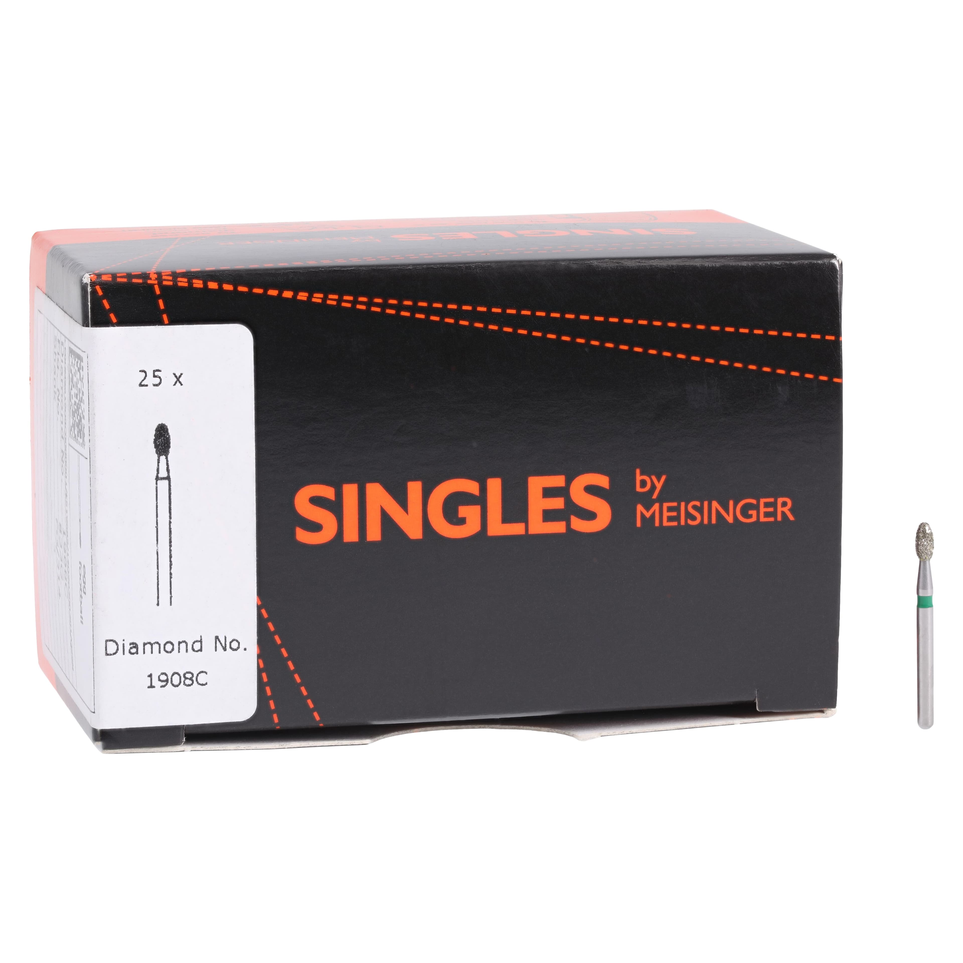 Meisinger Singles FG Single-Use Diamond Bur, Football/Egg #1908C, Coarse, 1.8mm, 25/Pk thumbnail 4