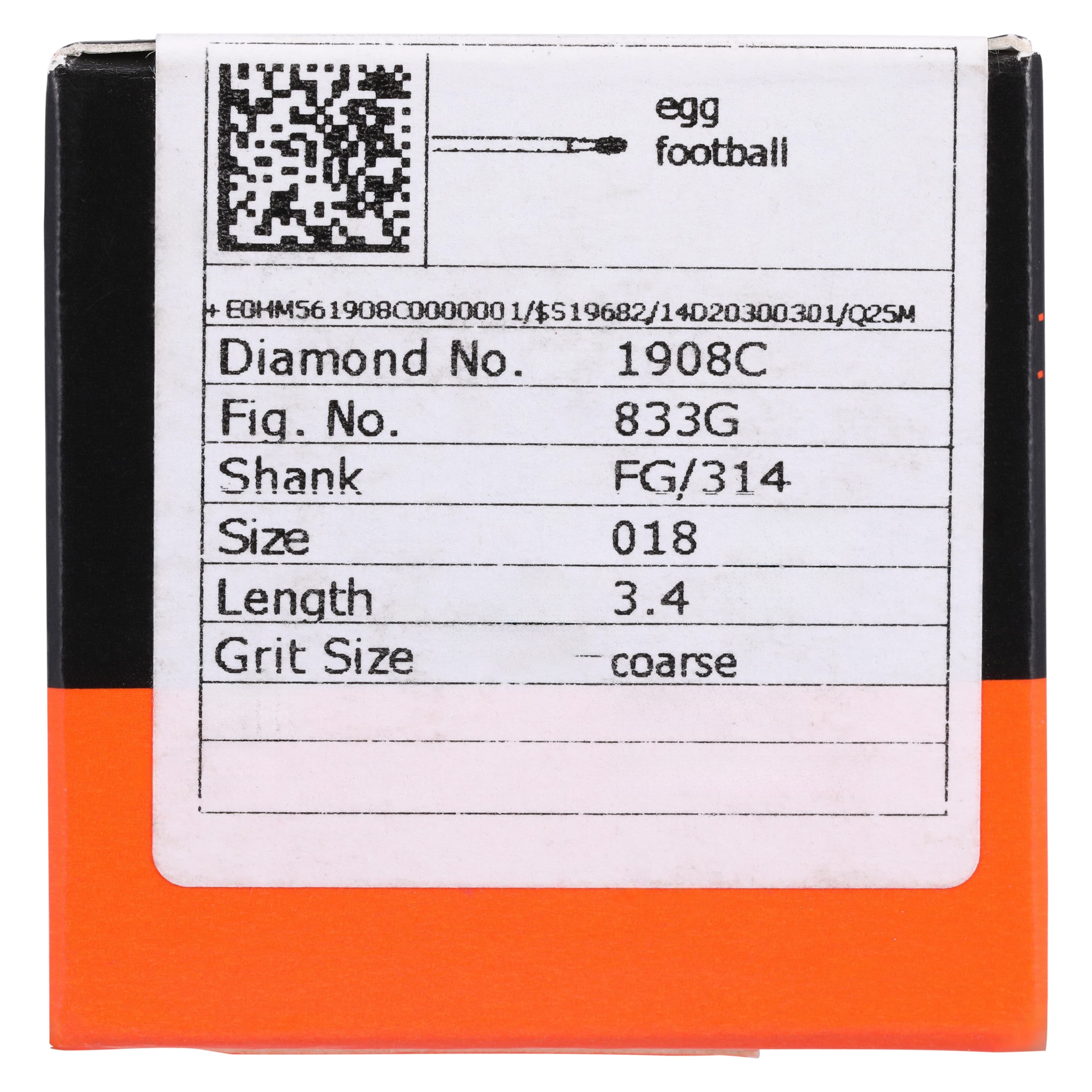Meisinger Singles FG Single-Use Diamond Bur, Football/Egg #1908C, Coarse, 1.8mm, 25/Pk thumbnail 5