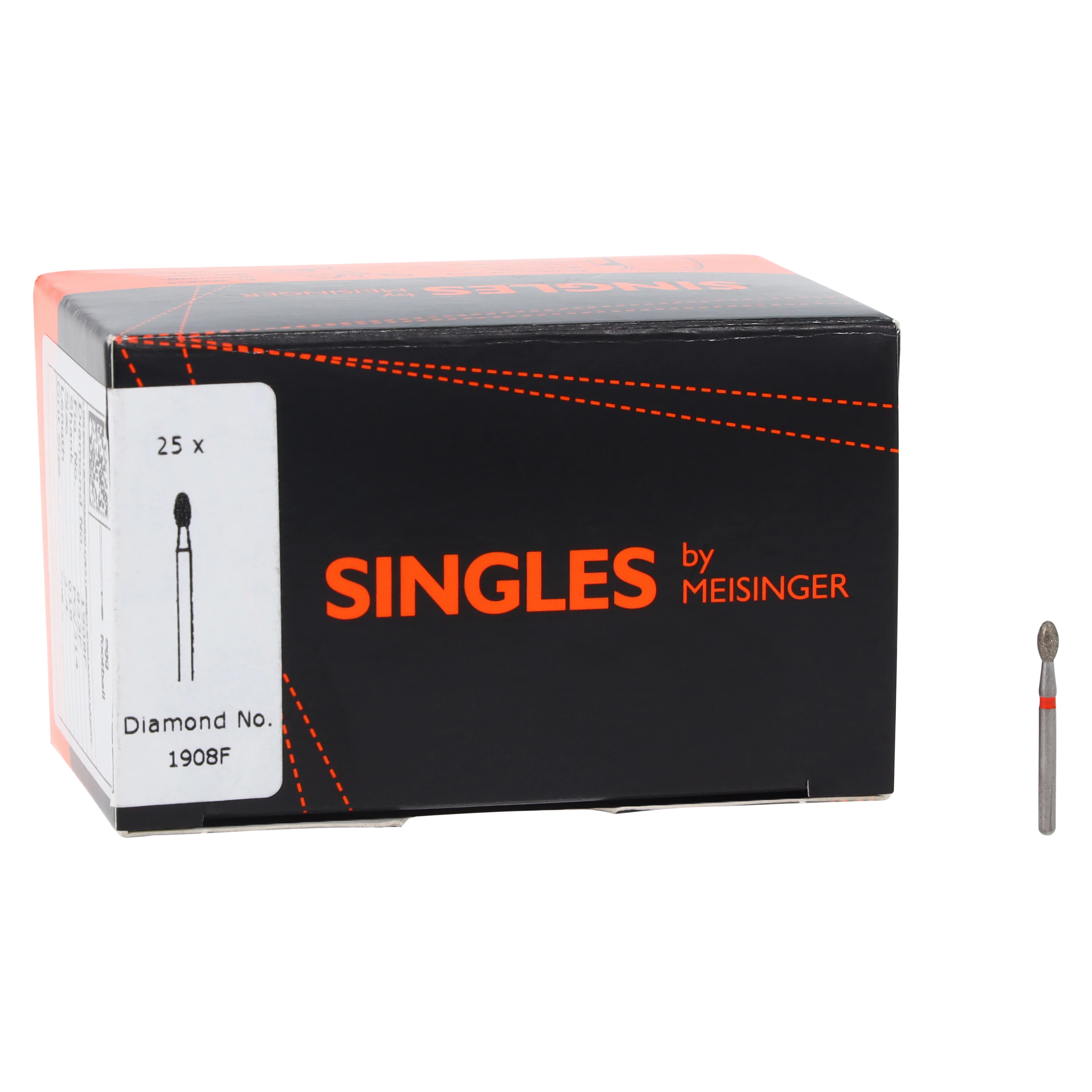 Meisinger Single-Use Sterile Diamond Bur, Friction Grip, Egg/Football Shape, Fine Grit, Red Band, 1.8 mm Head Diameter, 3.4 mm Length, #1908F, 25/Pk thumbnail 4
