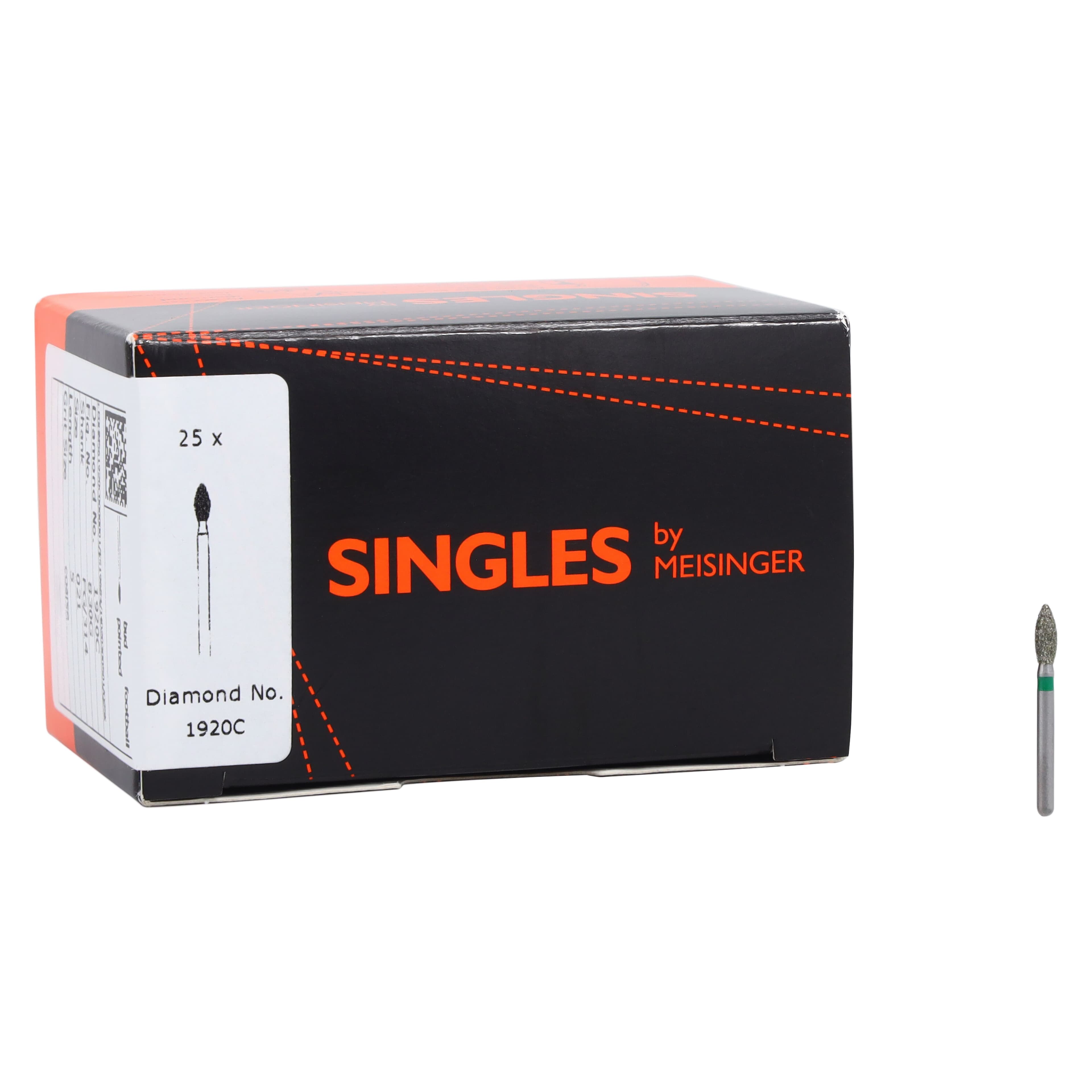 Meisinger Single-Use Sterile Diamond Burs, FG, Pointed Football, #1920C, 2.1 mm, Coarse, Green, 25/Pk thumbnail 4