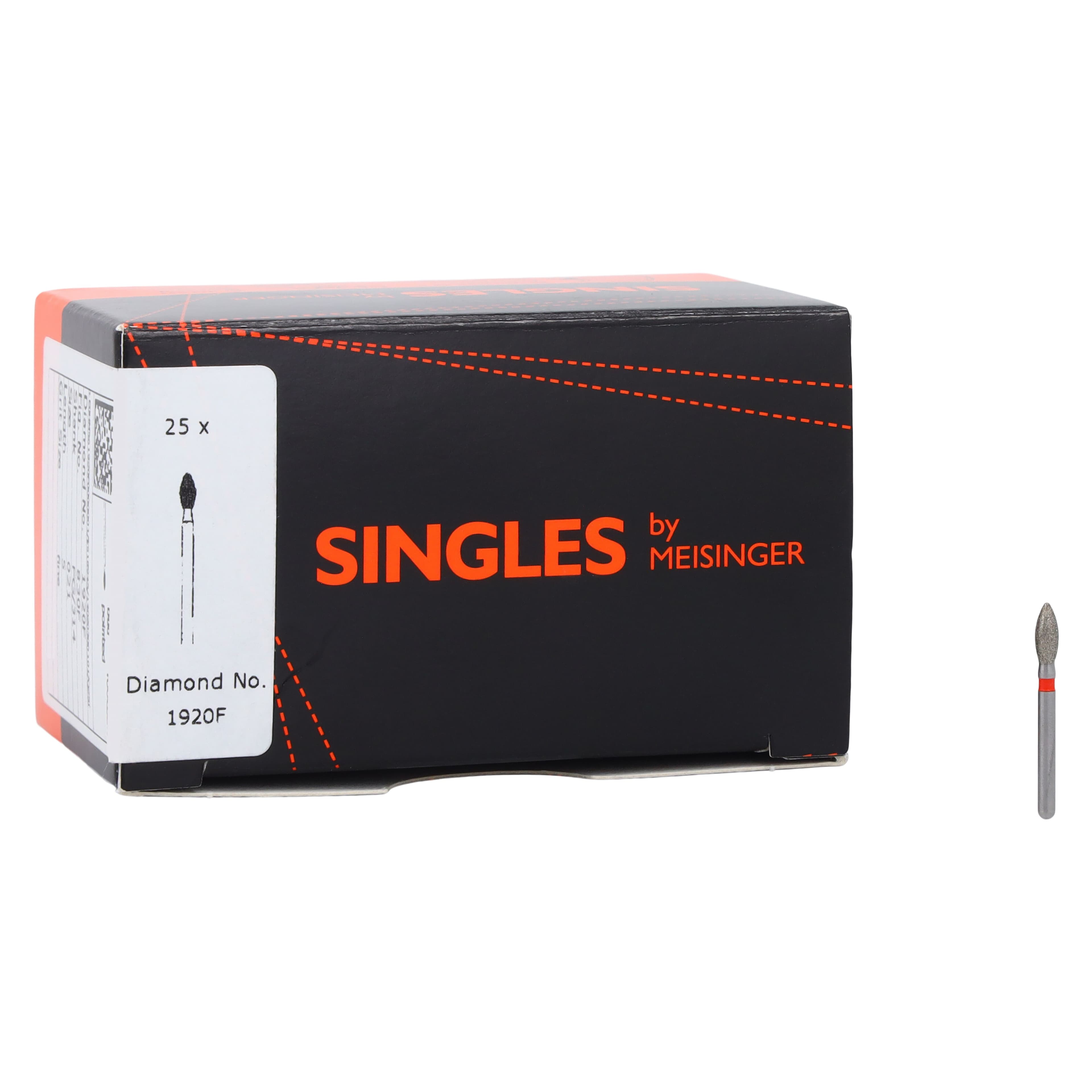 Meisinger Singles Disposable Diamond Bur FG, Pointed Football #1920F, Fine Grit, 2.1mm Diameter, 5.0mm Length, Red Band, Sterile, 25/Bx thumbnail 4