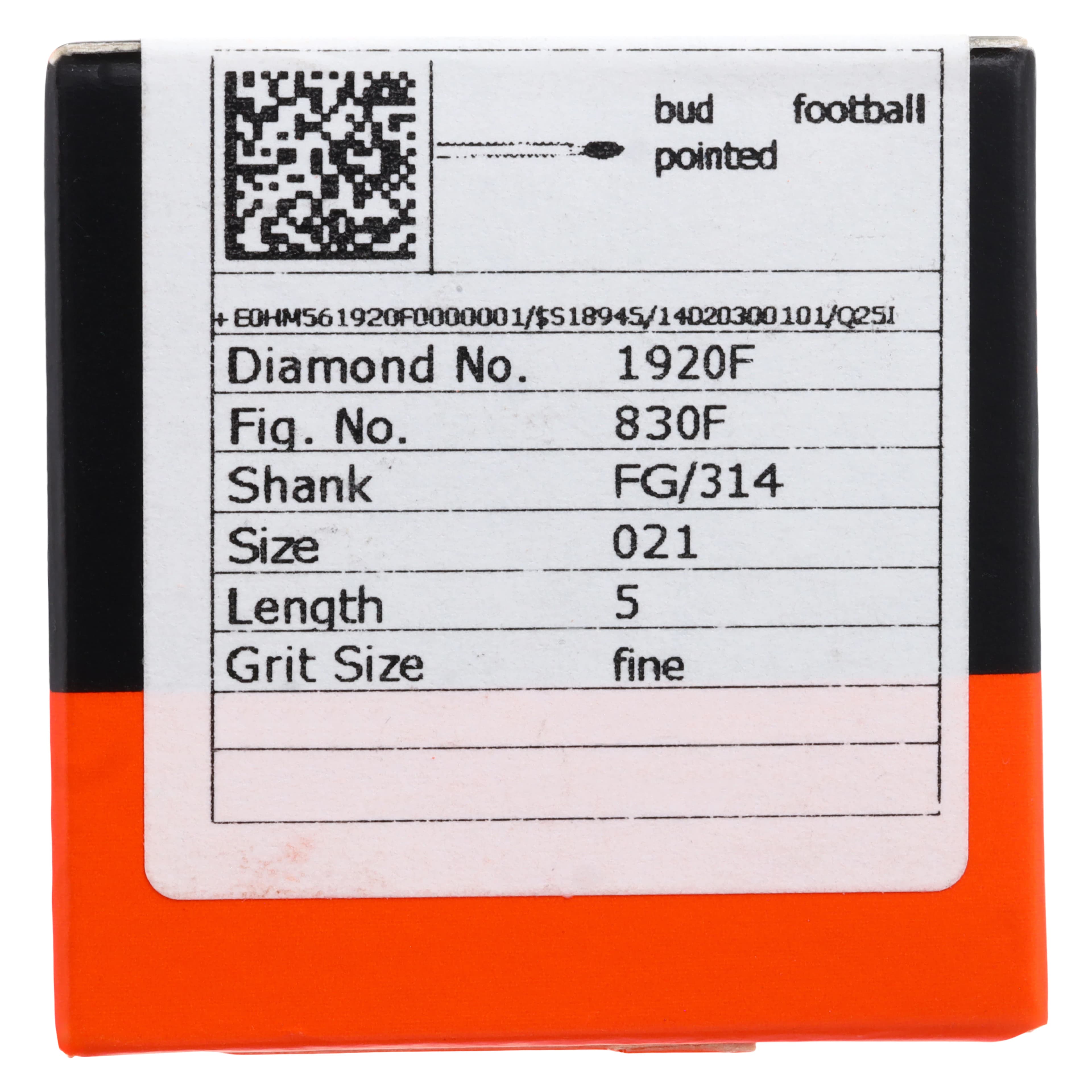 Meisinger Singles Disposable Diamond Bur FG, Pointed Football #1920F, Fine Grit, 2.1mm Diameter, 5.0mm Length, Red Band, Sterile, 25/Bx thumbnail 5