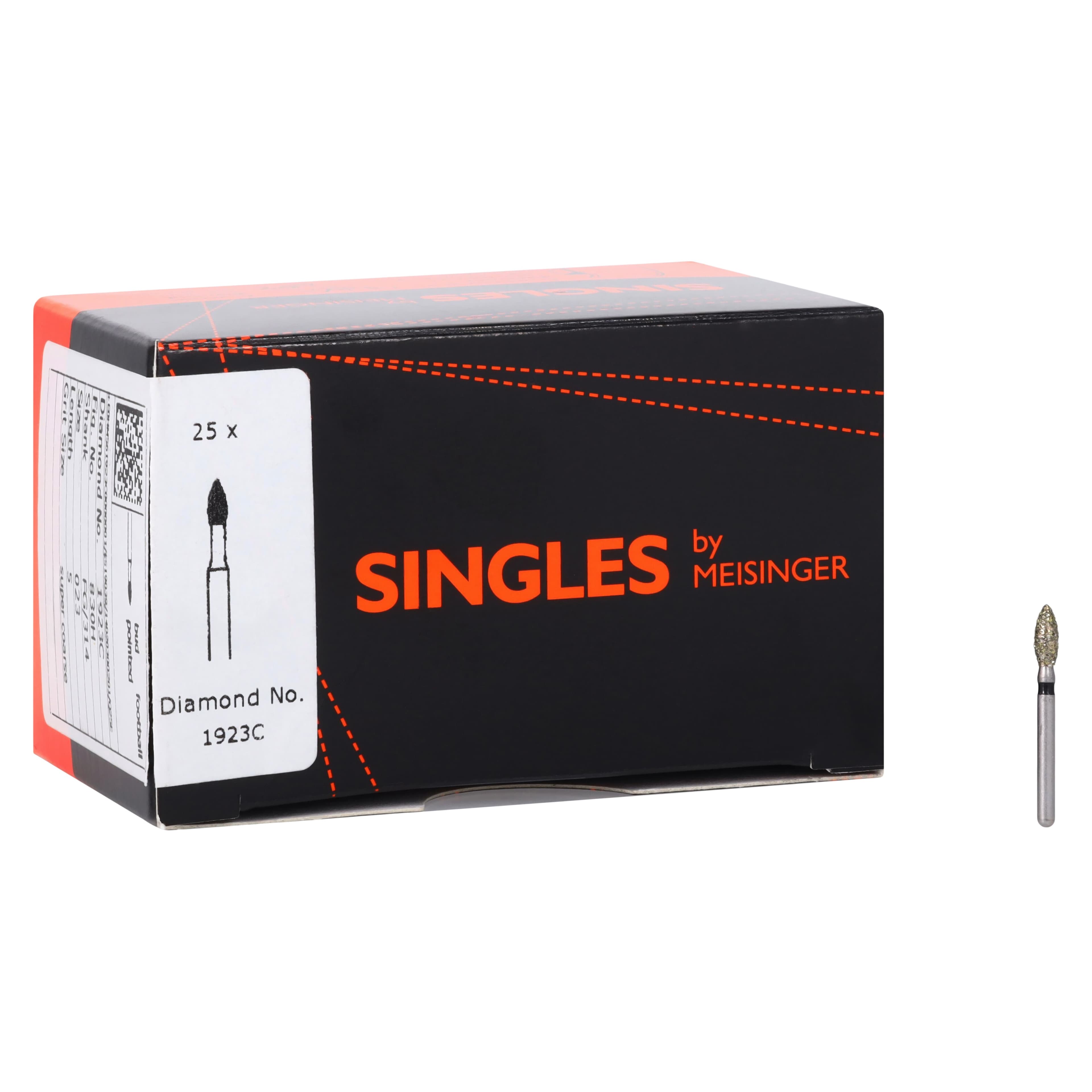 Meisinger Single-Use Sterile Diamond Burs, FG, Pointed Football, #1923C, 2.3 mm, Coarse, Green, 25/Pk thumbnail 4