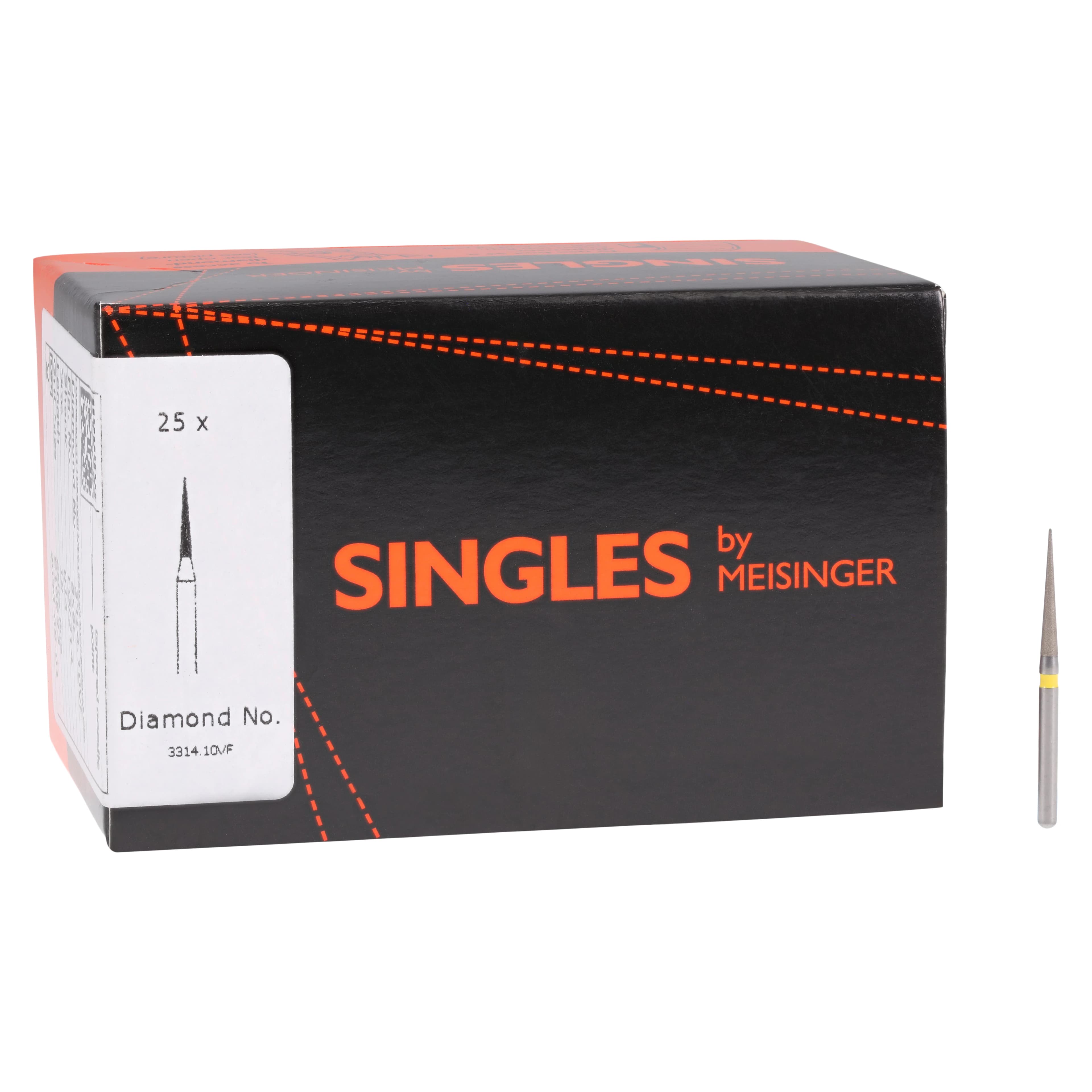 Meisinger Single-Use Sterile Diamond Bur, FG, Needle, #3314.10VF, 1.4 mm, Extra Fine, Yellow, 25/Pk thumbnail 4