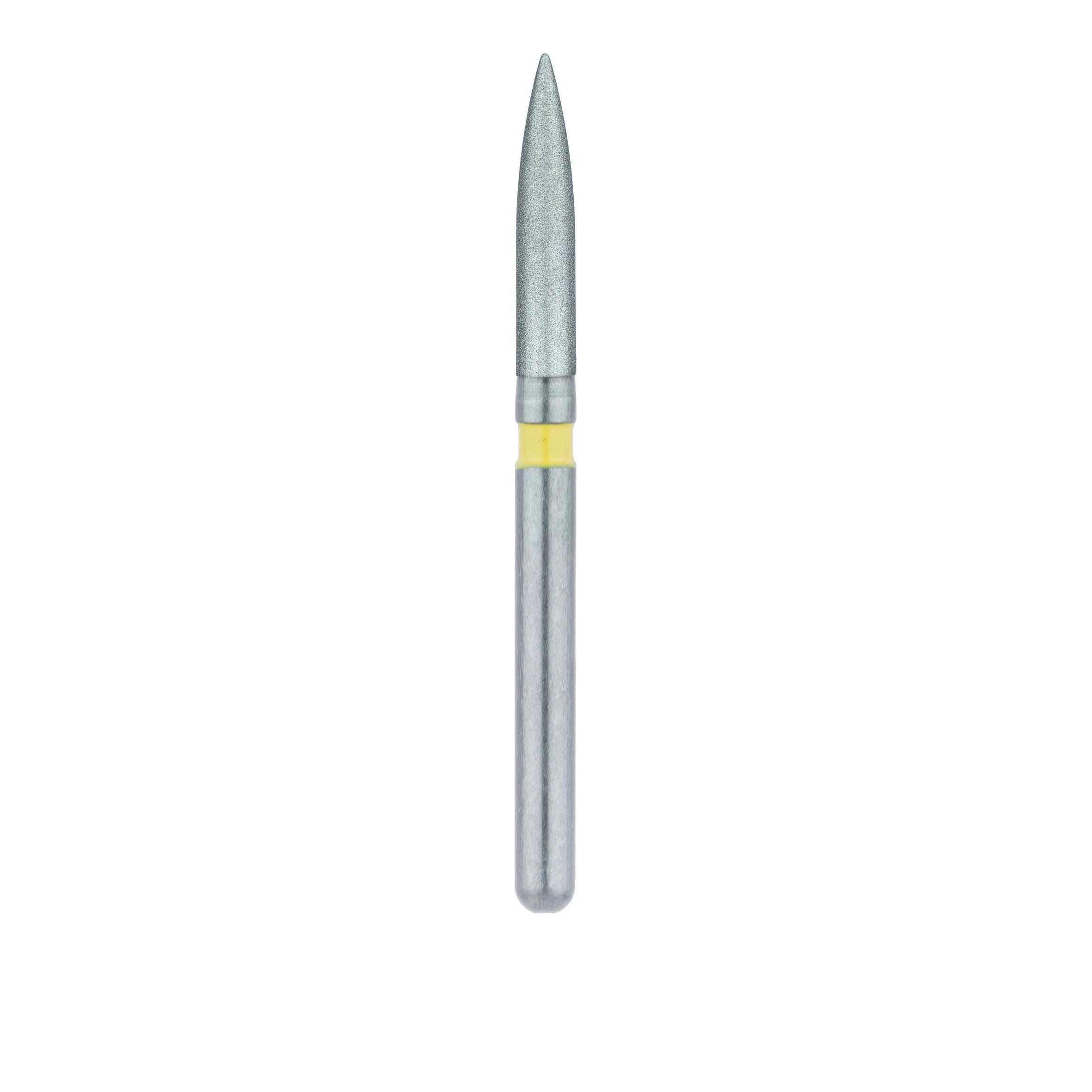 Meisinger 862C-016-FG Diamond Bur, FG, Extra Fine (Yellow), Flame, Point End, 1.6 mm Head Diameter, 8.0 mm Head Length, 5/Pkg thumbnail 2