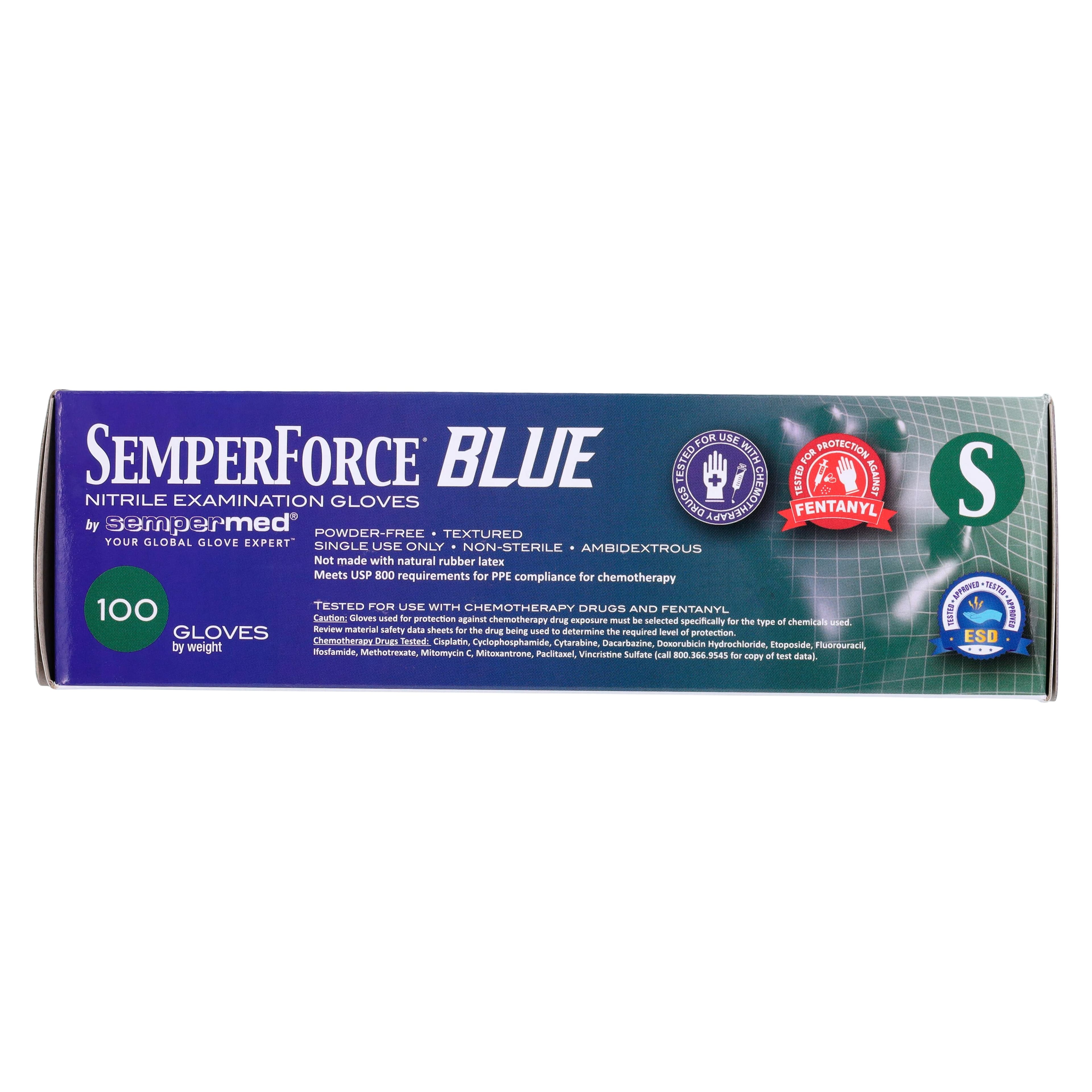 SemperForce Safe Nitrile Exam Gloves, Powder Free, Textured, Small, Blue, 100/Box thumbnail 6
