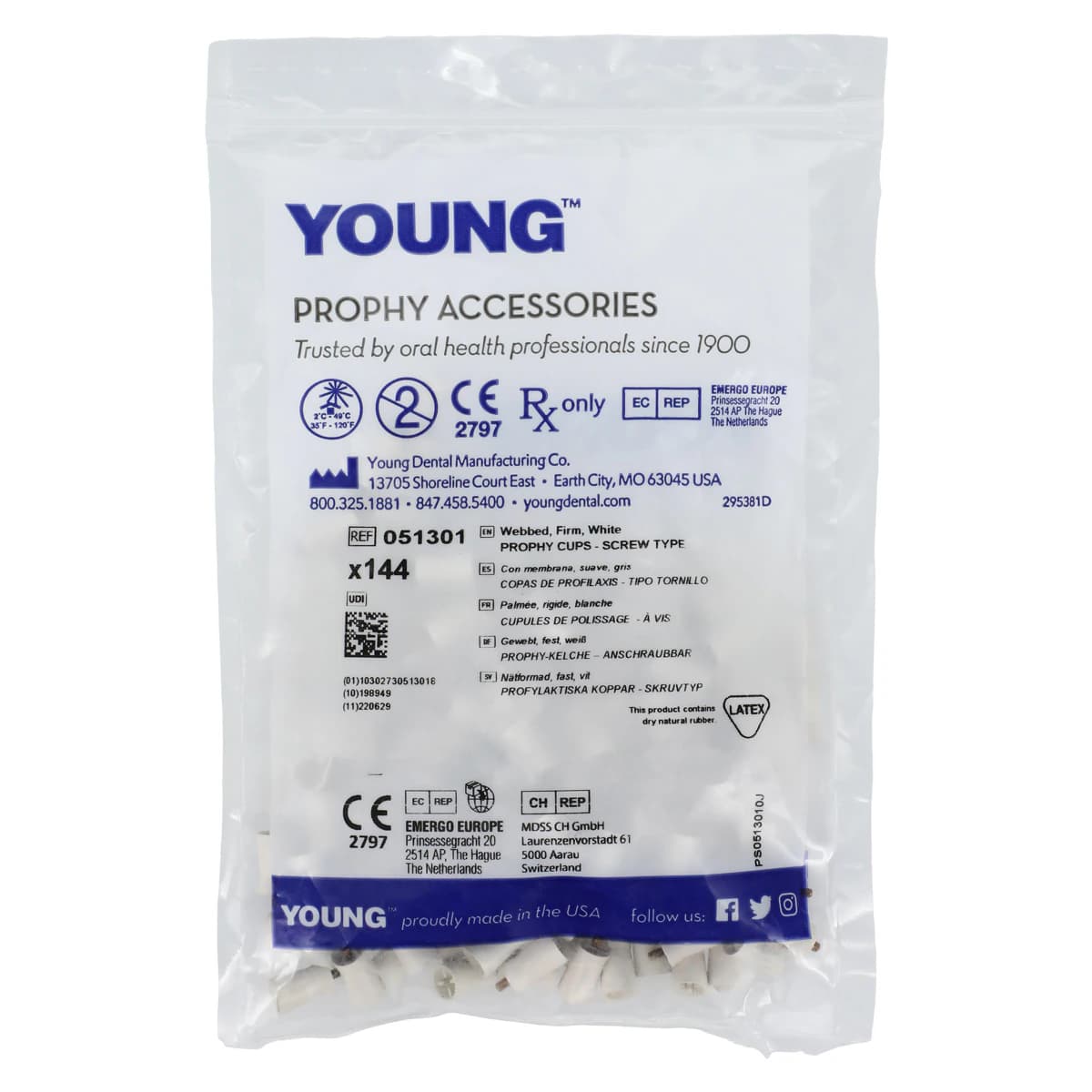 Young Dental Traditional Web Prophy Cups, Webbed, Screw Type, Firm, White, Long, 144/Pk, 051301 thumbnail 2