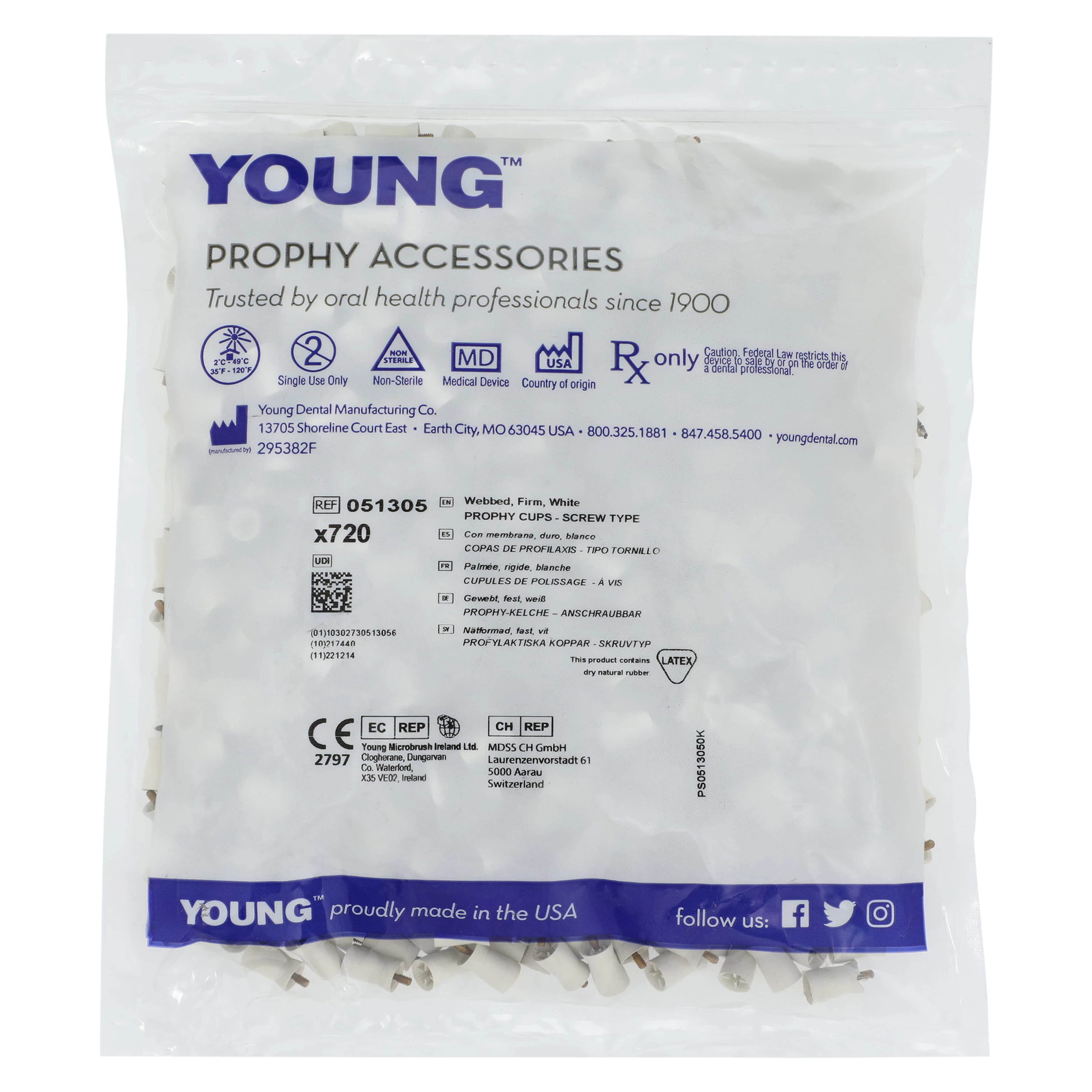 Young Dental Traditional Web Prophy Cups, Webbed Screw Type, Firm White, Long, 720/Pk, 051305 - Prophy Cups Webbed Screw Type Firm White 720/Pk - Image 1